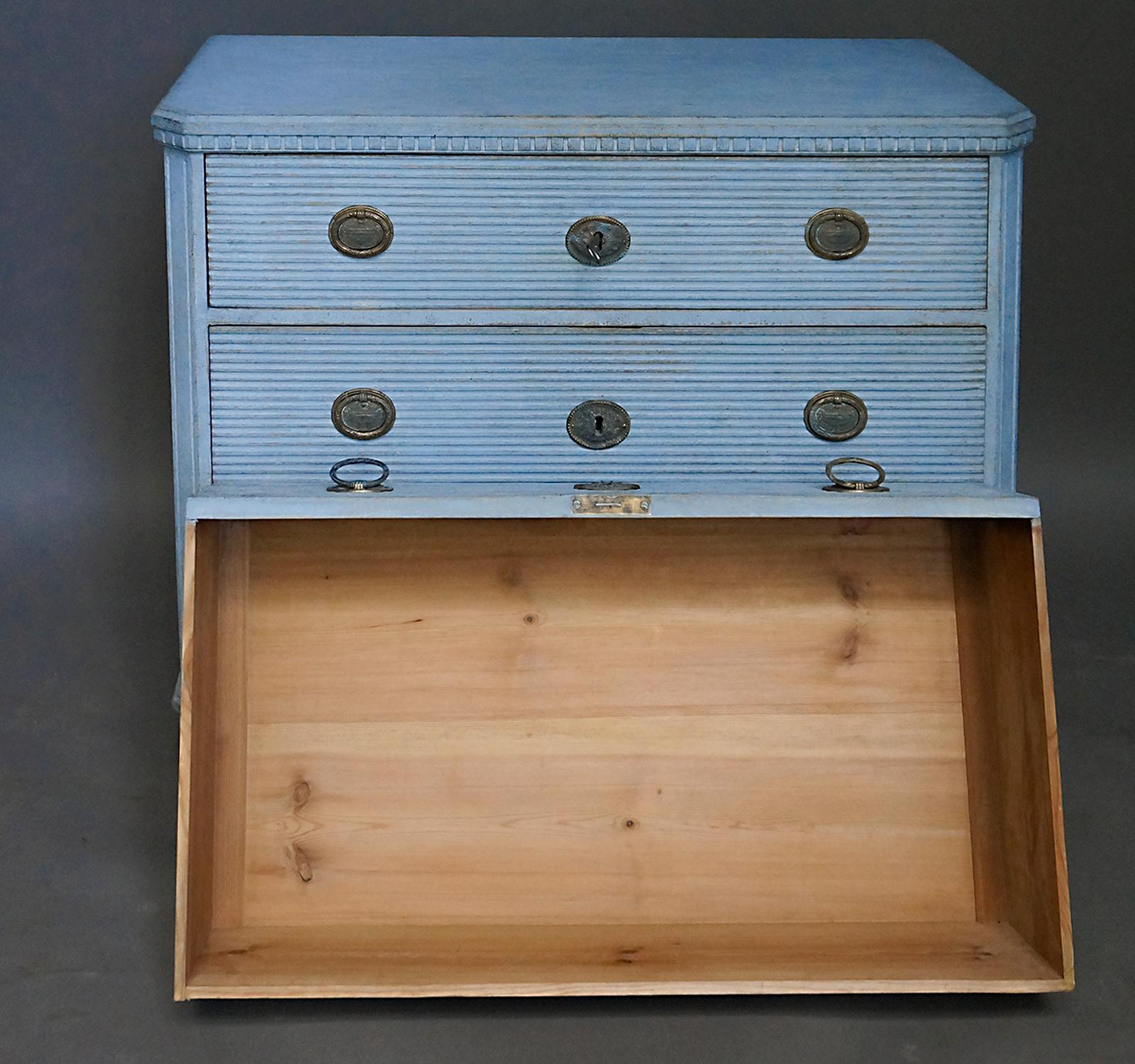 Swedish Gustavian Style Chest of Drawers in Blue Paint