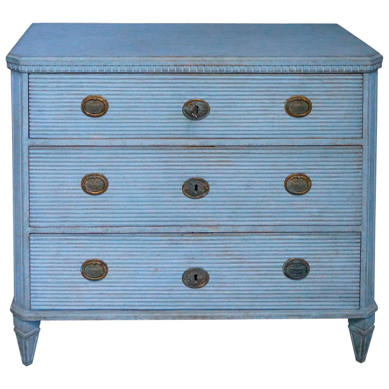 Gustavian Style Chest of Drawers in Blue Paint