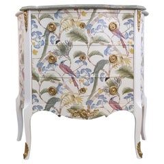 Gustavian Style Commode in Antique White with Exotic Birds Design and Marble Top