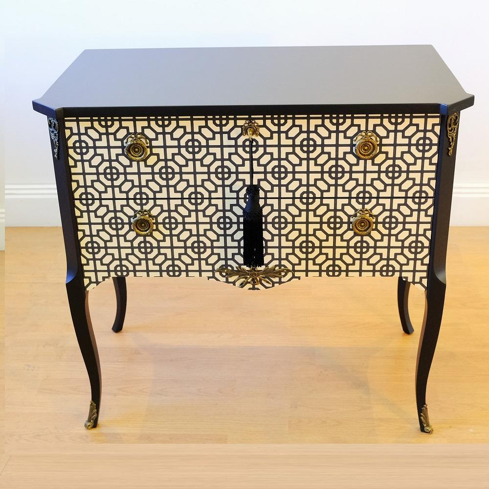 Mid-20th Century Gustavian Style Commode in Black & White Art Deco Style For Sale