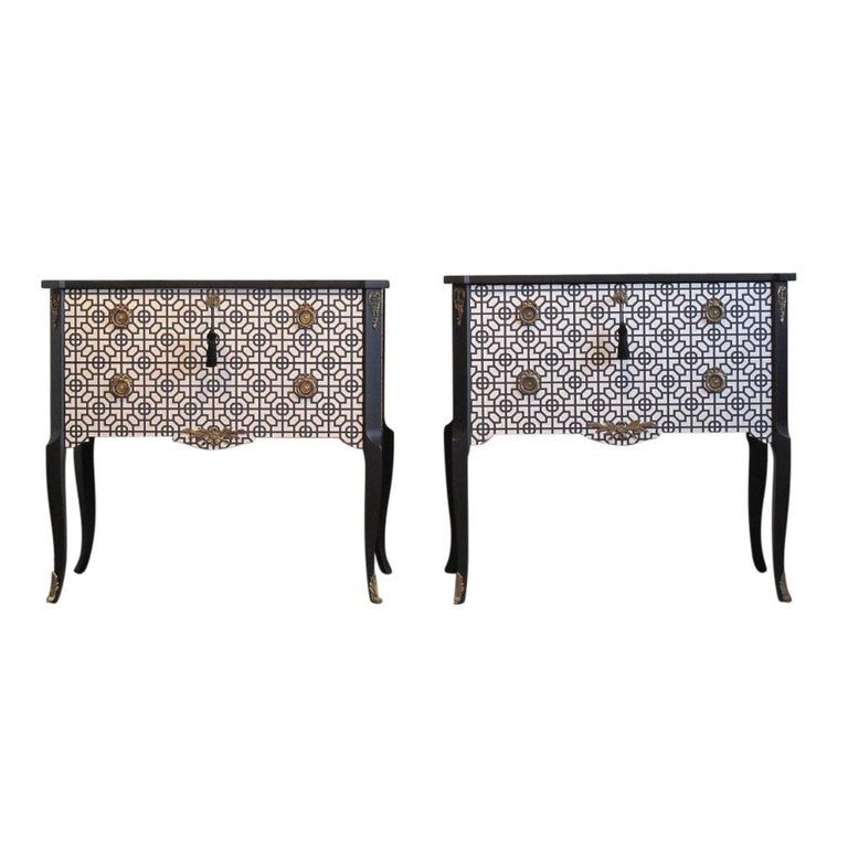 Gustavian Style Commode in Black and White Art Deco Style, Pair, Made ...