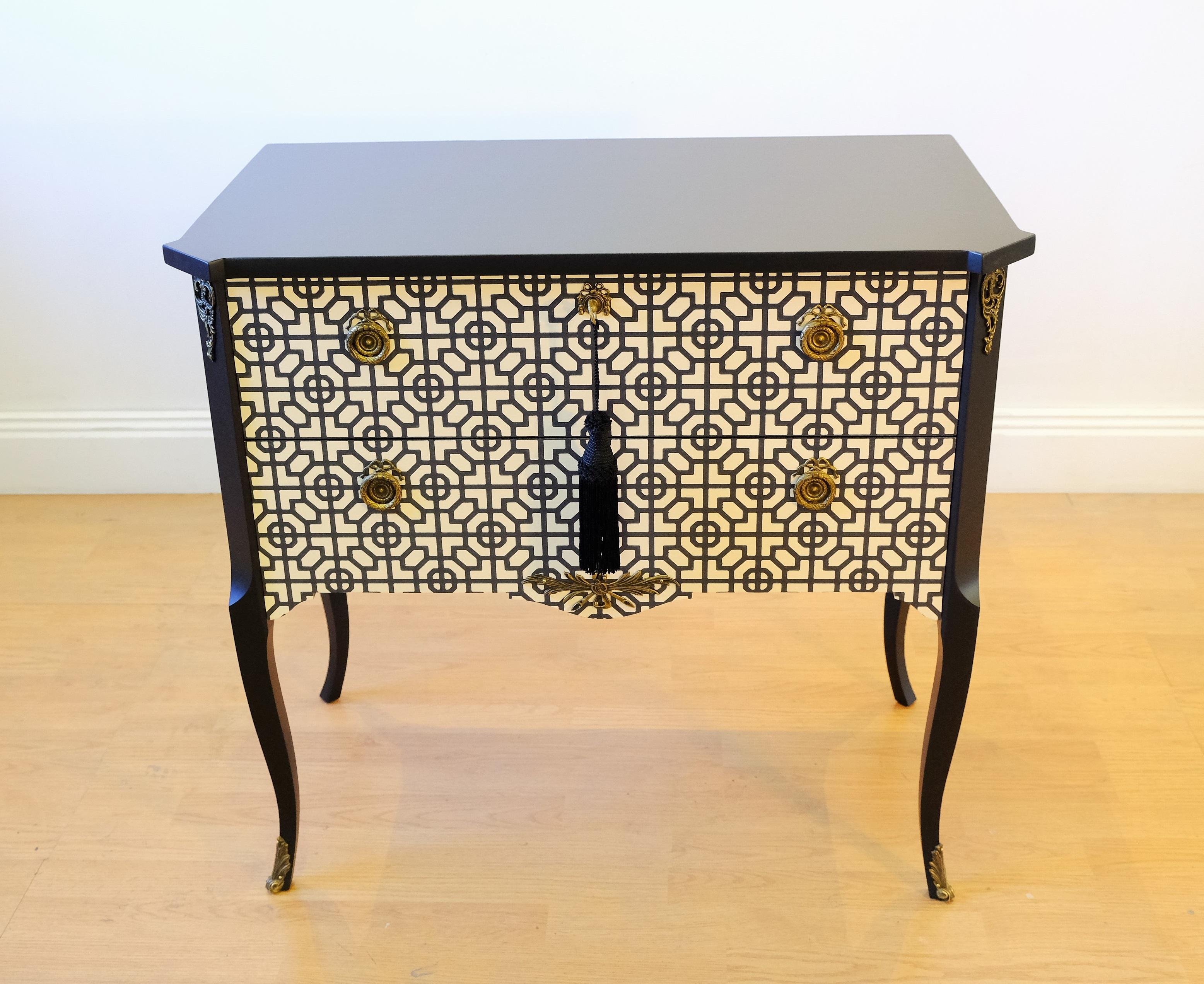 Gustavian Style Commode in Black & White Art Deco Style, Pair, Made to Order For Sale 2