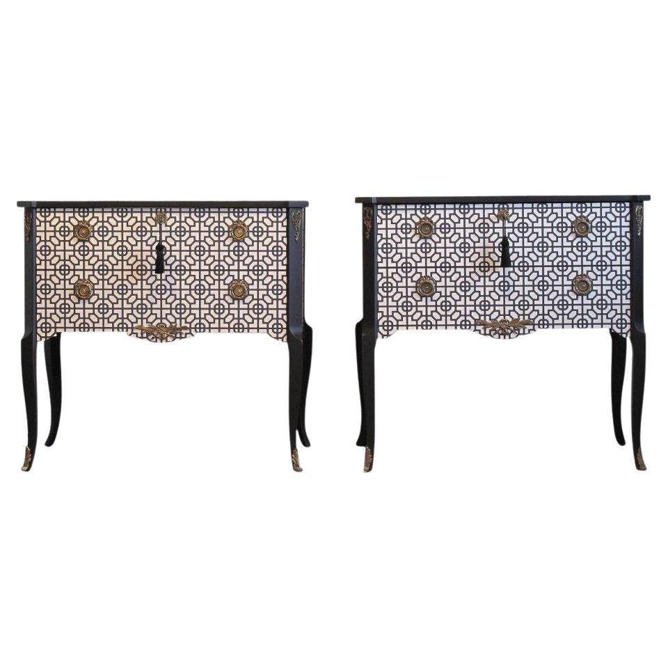 Gustavian Style Commode in Black & White Art Deco Style, Pair, Made to Order For Sale