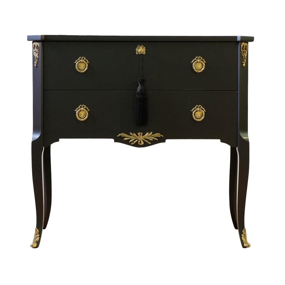 Gustavian Style Commode in Black with Brass Details 5