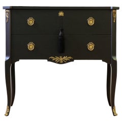 Gustavian Style Commode in Black with Brass Details