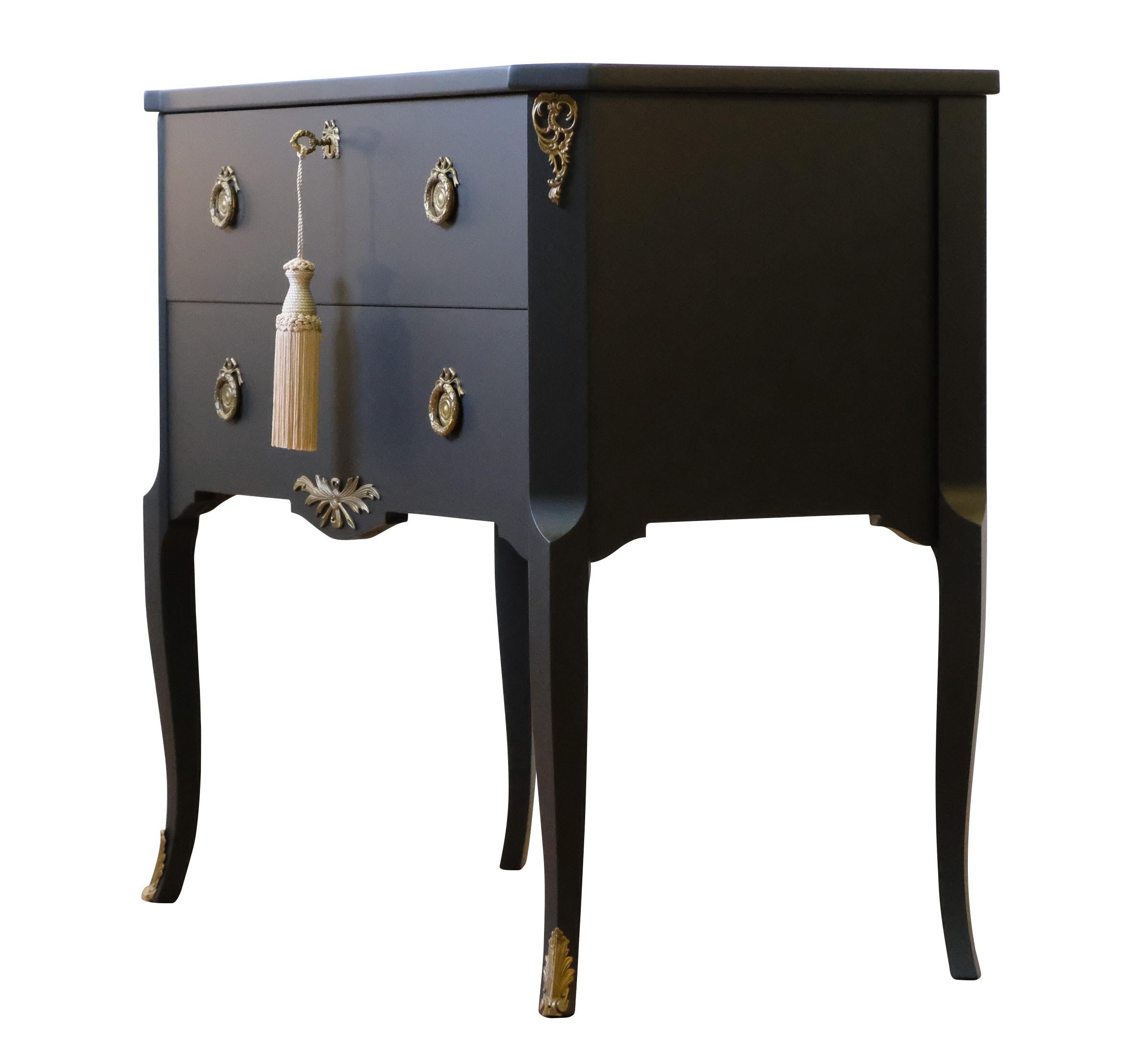 Gustavian Style Commode in Black with Brass Details 2