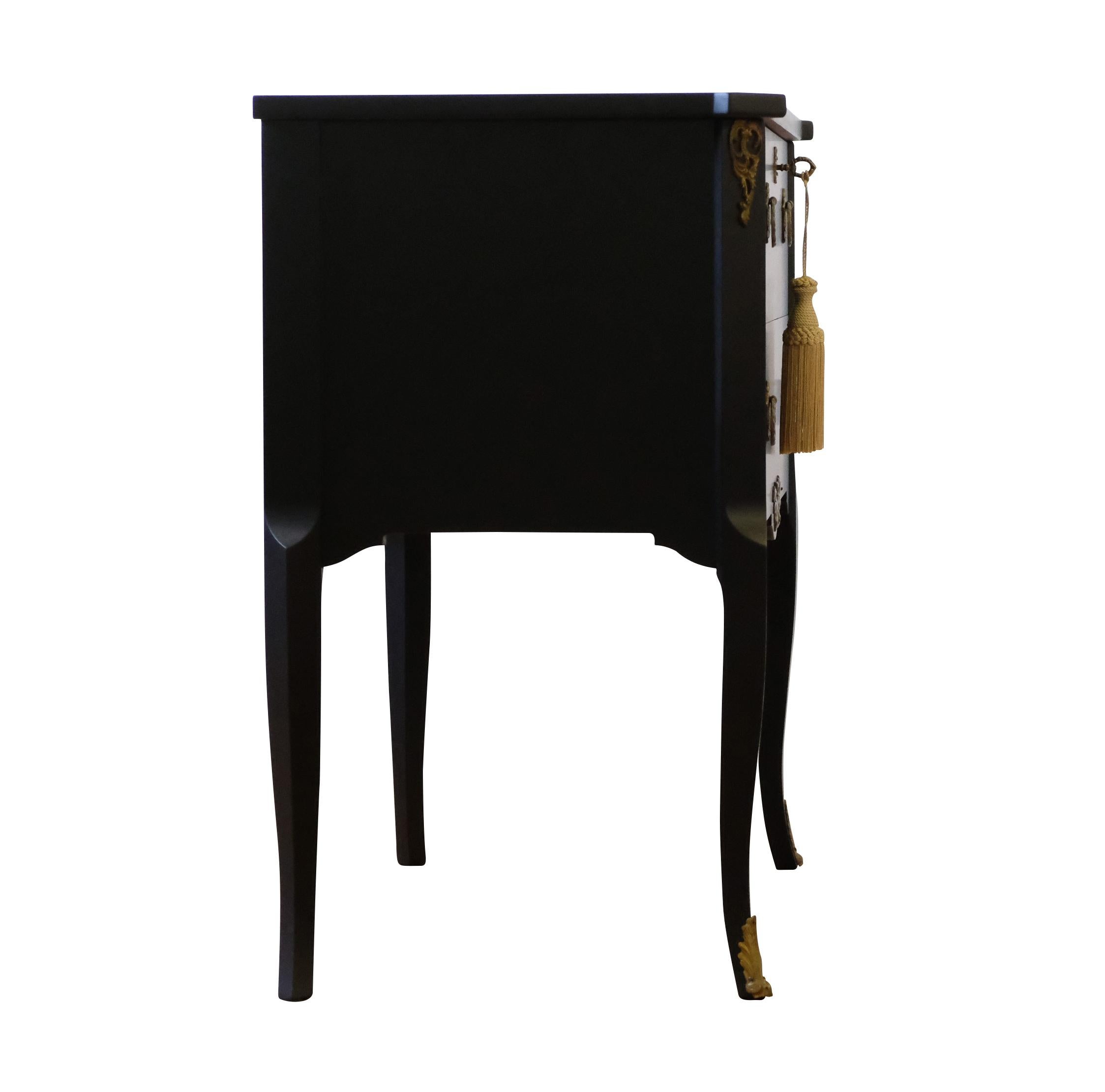 Gustavian Style Commode in Black with Brass Details 3