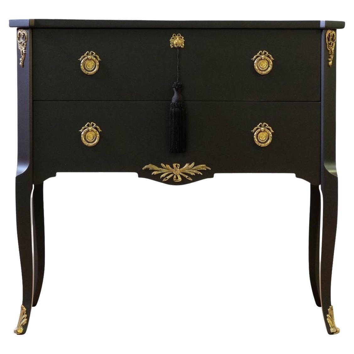 Gustavian Style Commode in Black with Brass Details