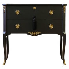 Gustavian Style Commode in Black with Brass Details