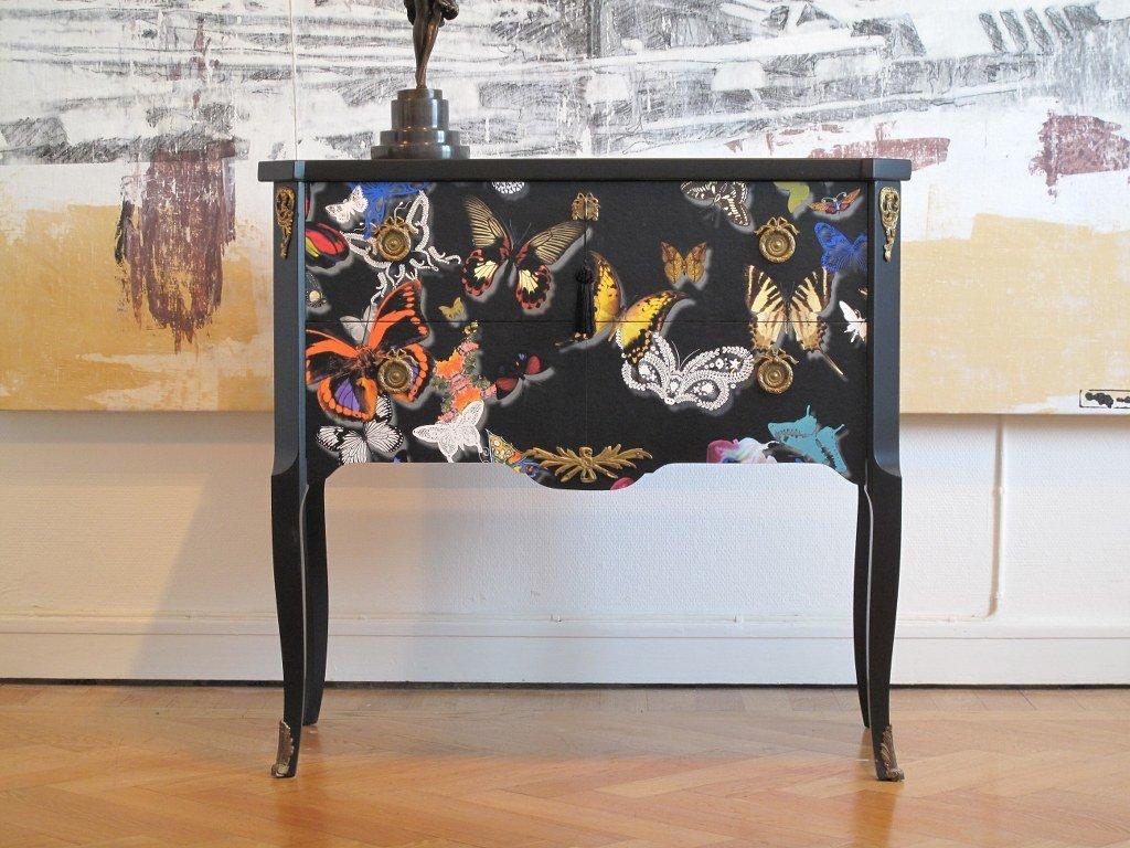 Louis XV Gustavian Style Commode with Butterfly Christian Lacroix Design For Sale