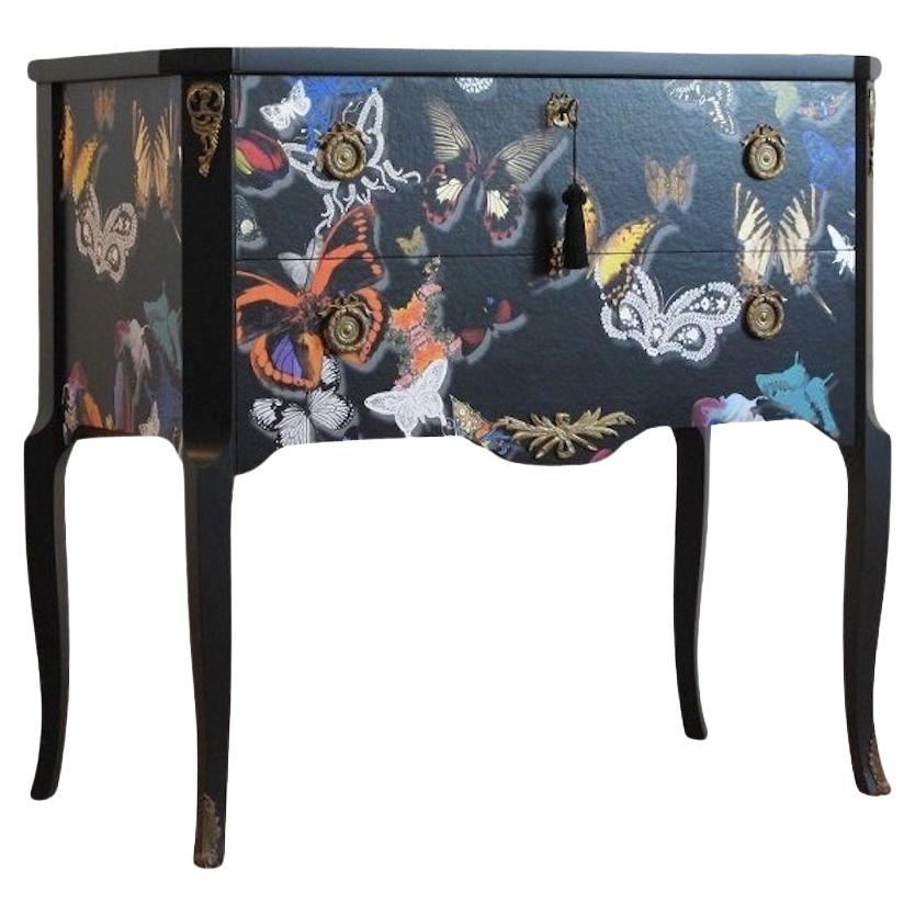 Gustavian Style Commode with Butterfly Christian Lacroix Design For Sale