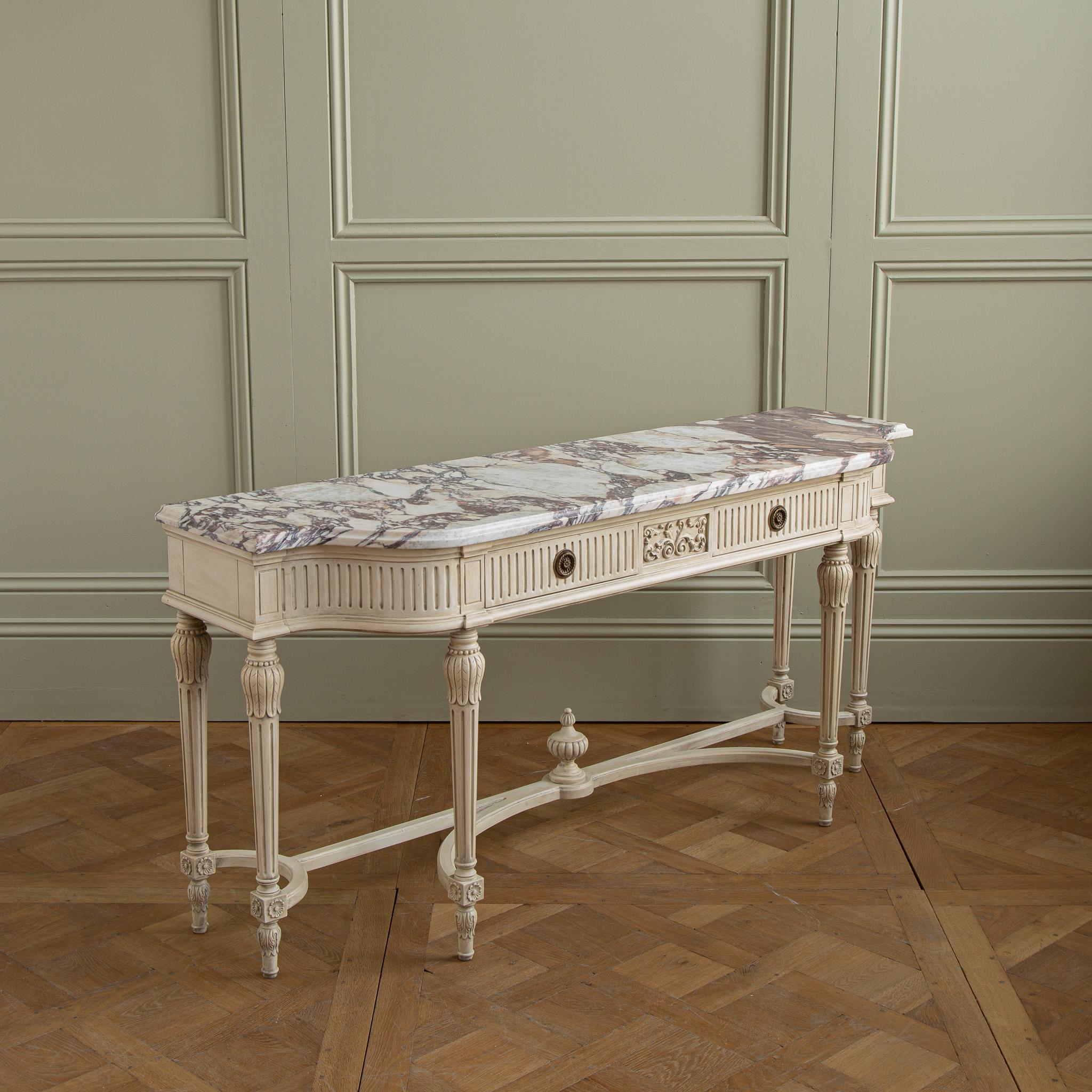 British Gustavian Style Console Featuring French Breche Violette Marble For Sale