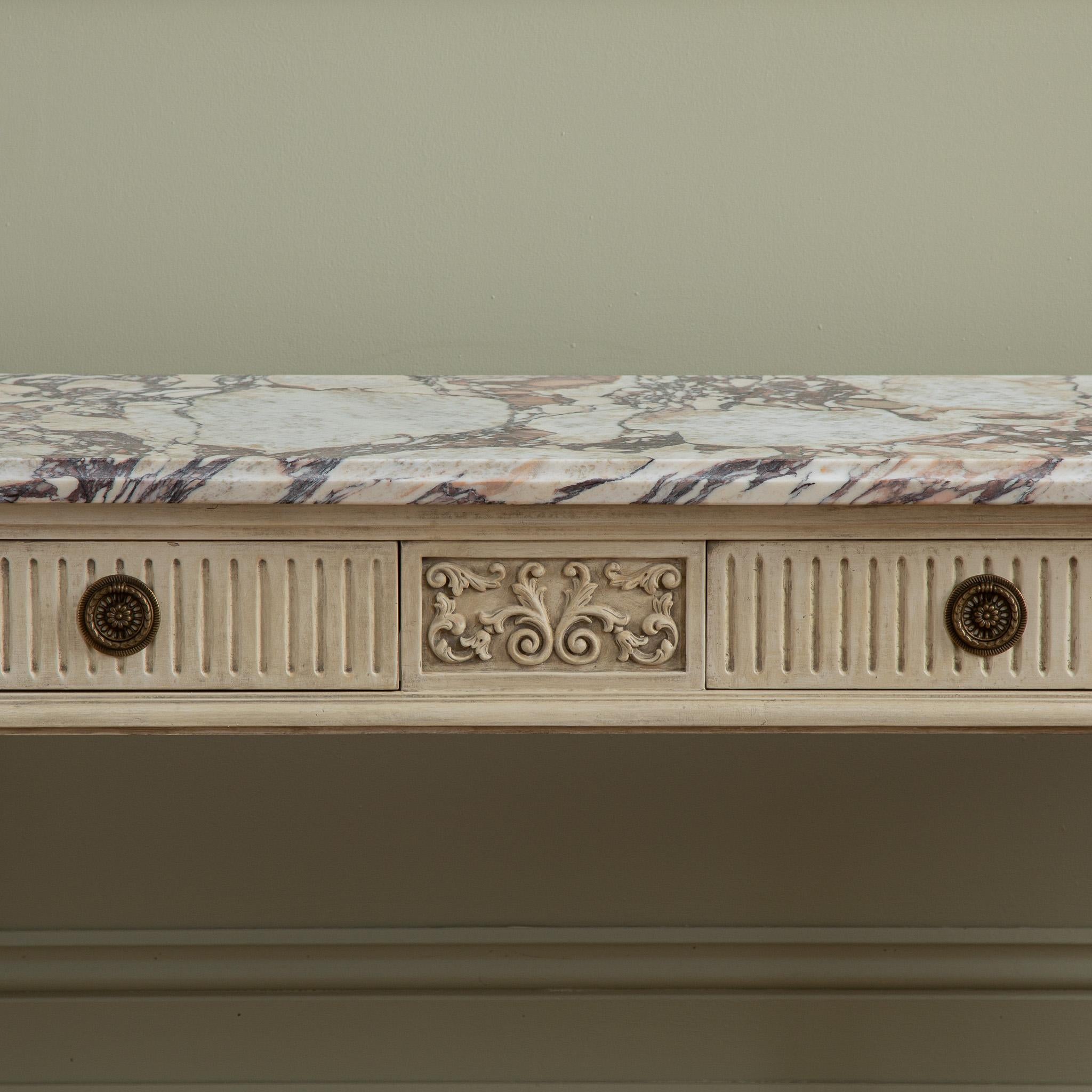 Gustavian Style Console Featuring French Breche Violette Marble In Excellent Condition For Sale In London, Park Royal