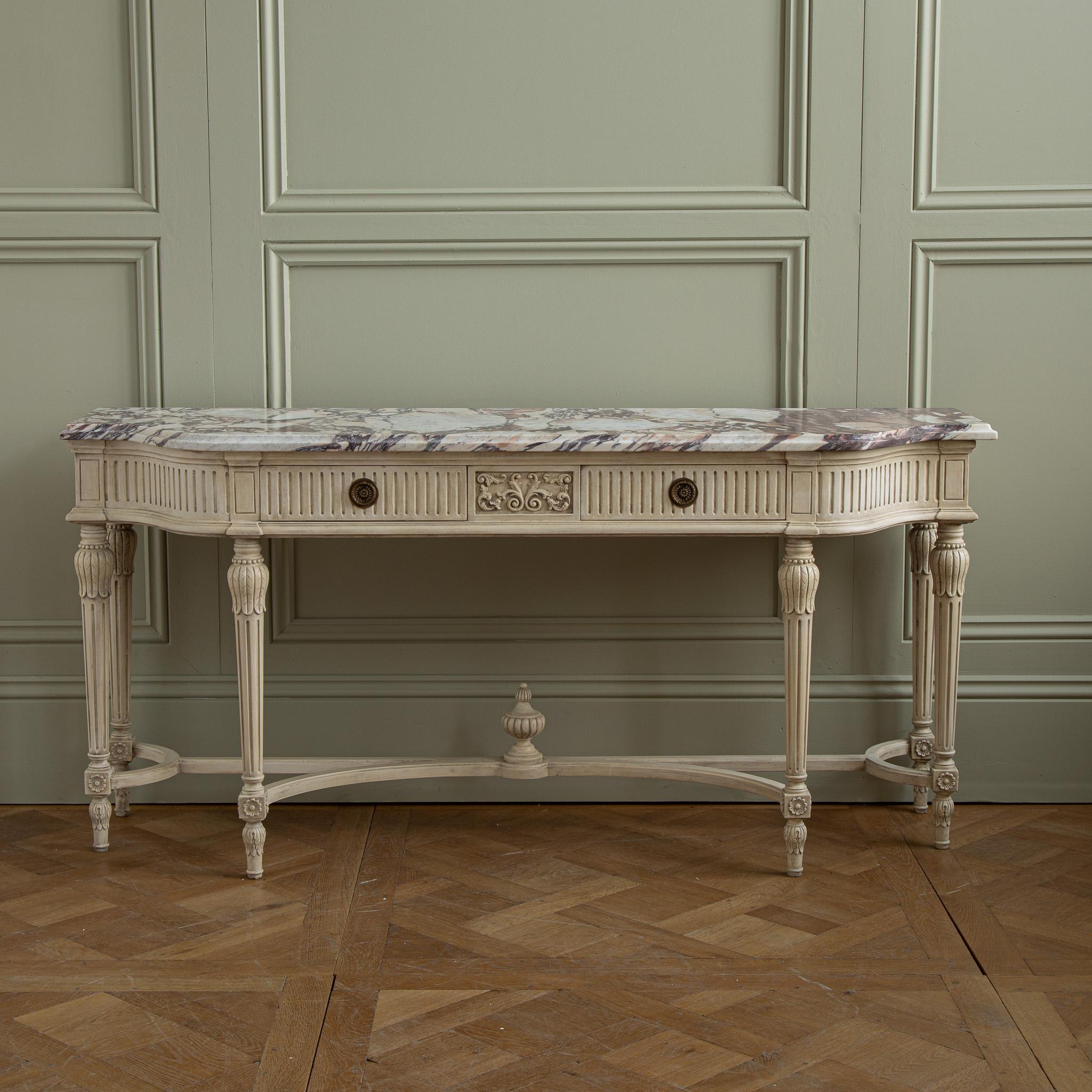 Bronze Gustavian Style Console Featuring French Breche Violette Marble For Sale