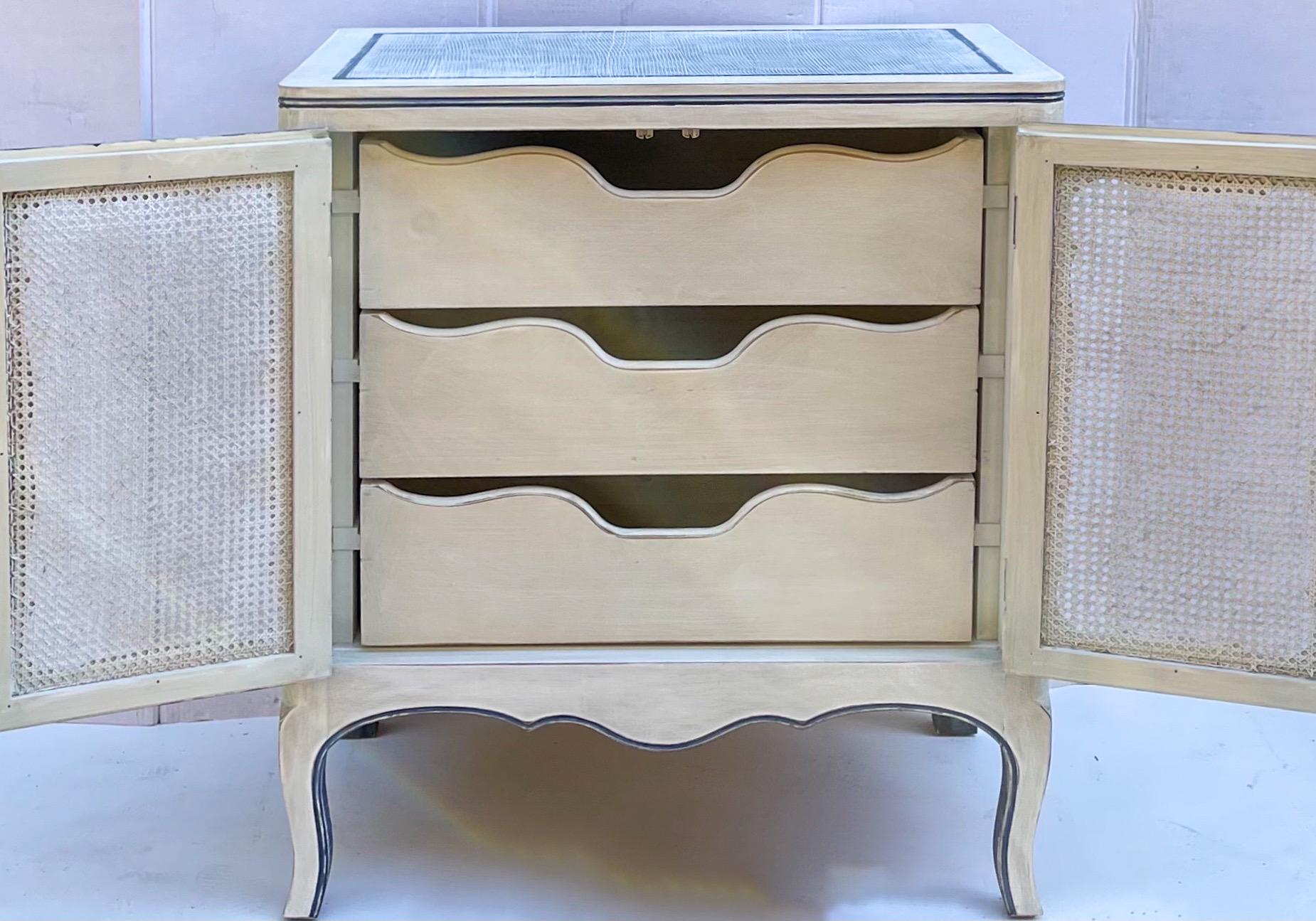 American Gustavian Style Custom Painted Blue and Ecru Commodes / Cabinets / Chests, Pair