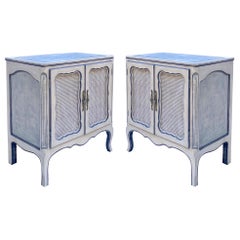 Gustavian Style Custom Painted Blue and Ecru Commodes / Cabinets / Chests, Pair