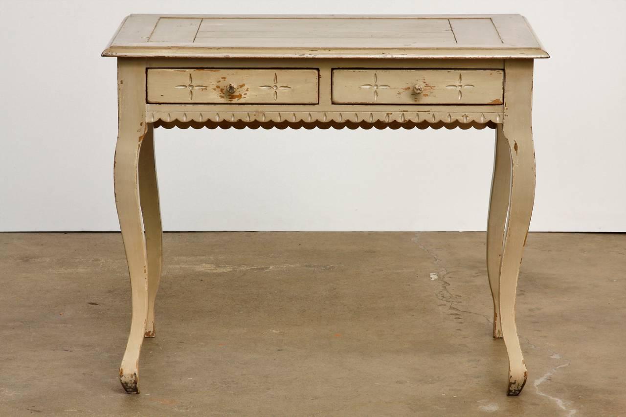Painted drop-leaf writing table made in the Gustavian taste by Richard Mulligan. Features a 9
