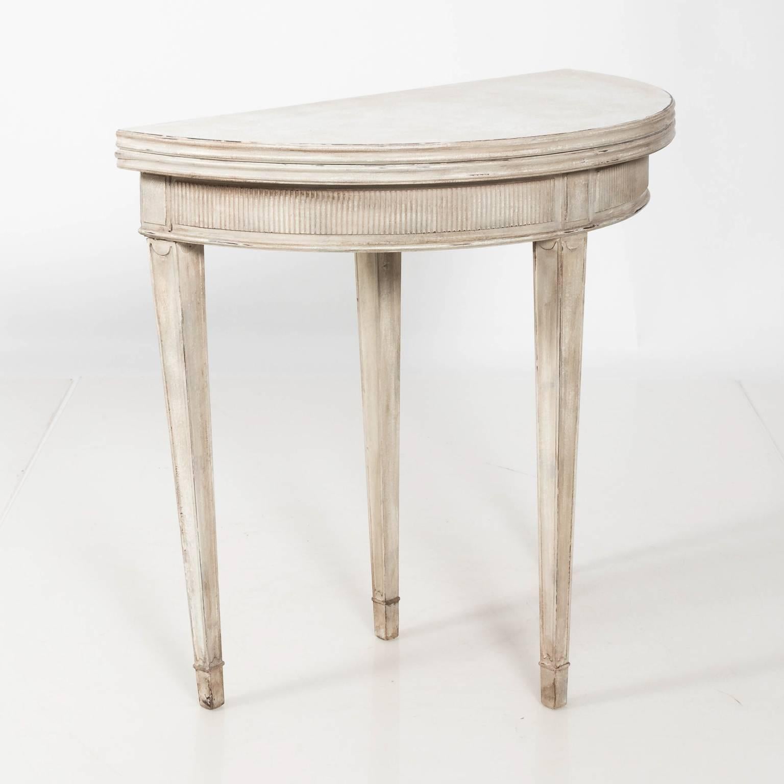 Mid-20th Century Gustavian Style Grey Painted Flip Top Demilune Table