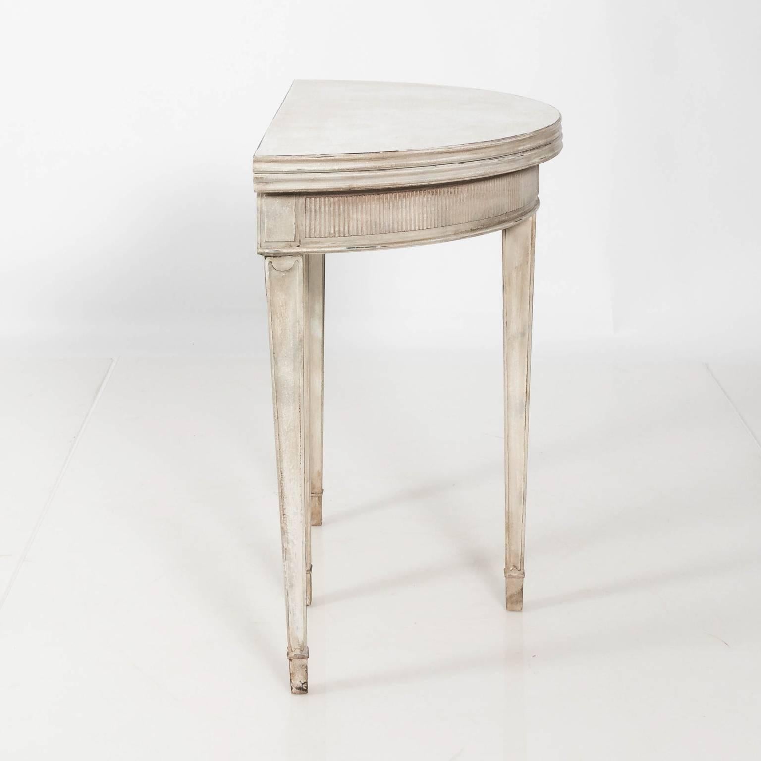 Wood Gustavian Style Grey Painted Flip Top Demilune Table