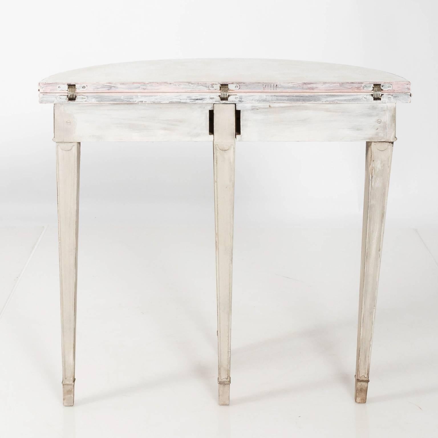 Gustavian Style Grey Painted Flip Top Demilune Table 2