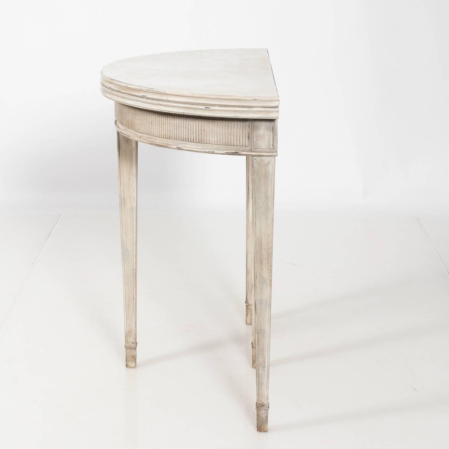 Gustavian Style Grey Painted Flip Top Demilune Table 3