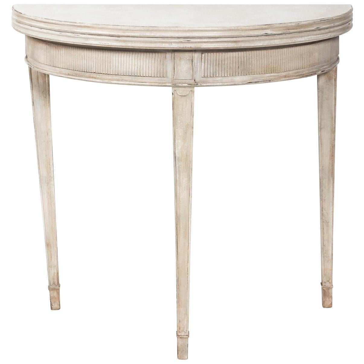 Gustavian Style Grey Painted Flip Top Demilune Table