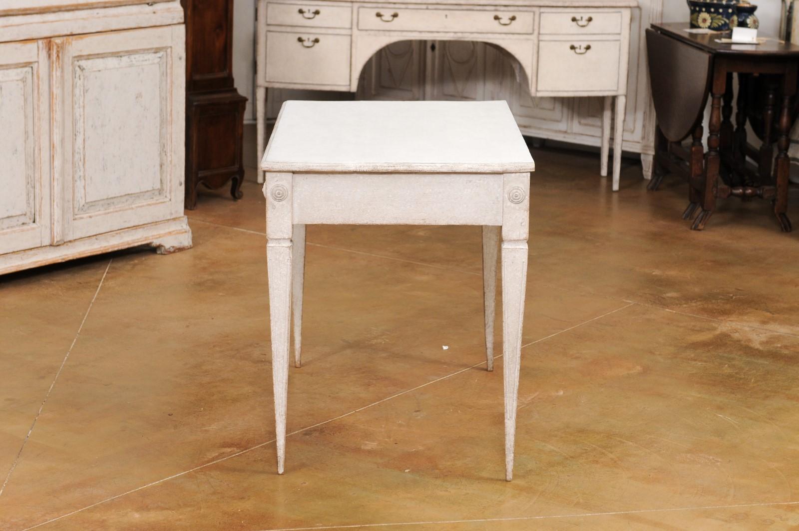 Gustavian Style Light Gray Painted Desk with Carved Reeded Drawer, circa 1900 For Sale 5
