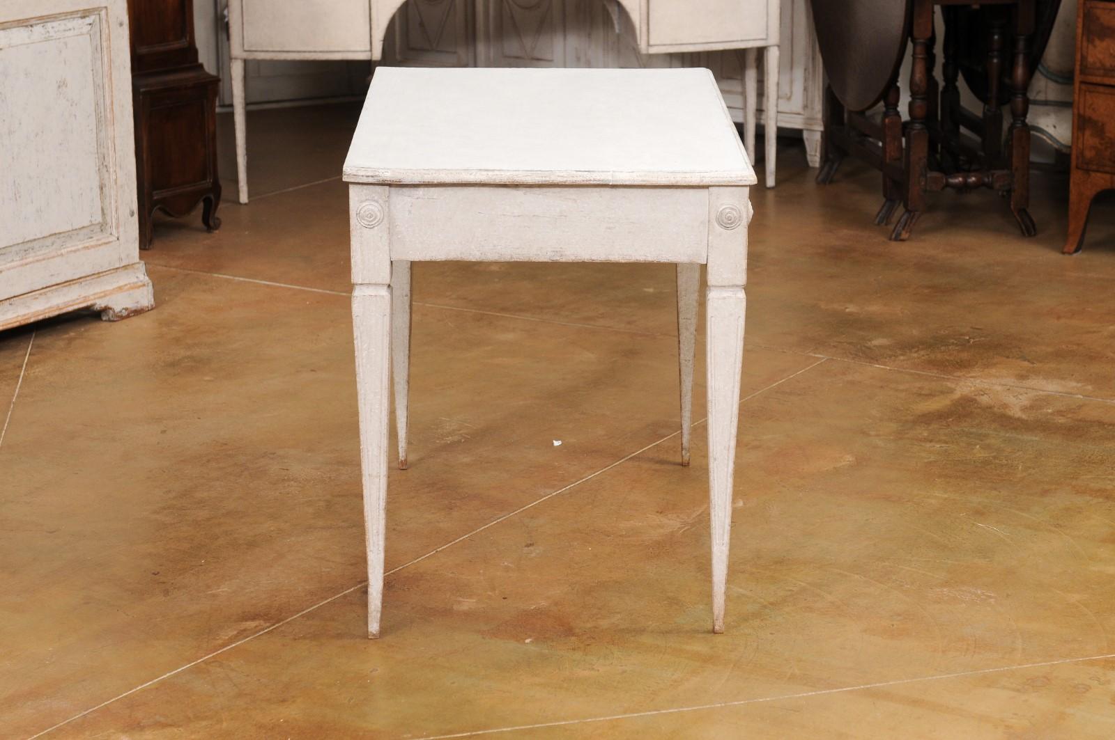 Gustavian Style Light Gray Painted Desk with Carved Reeded Drawer, circa 1900 For Sale 1
