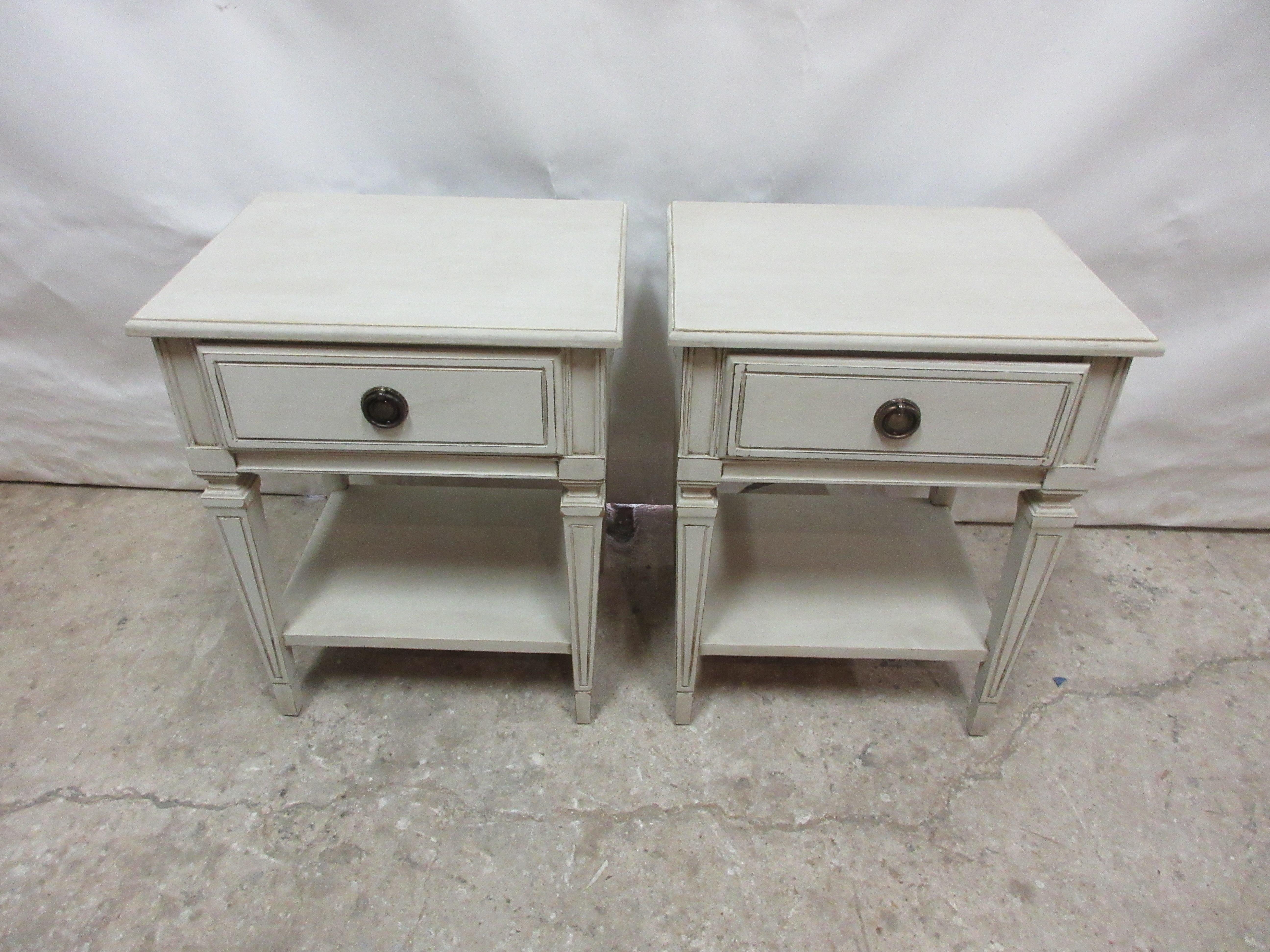 This is an unusual set of Gustavian Style Night Stands. they have been restored and repainted with Milk Paints 