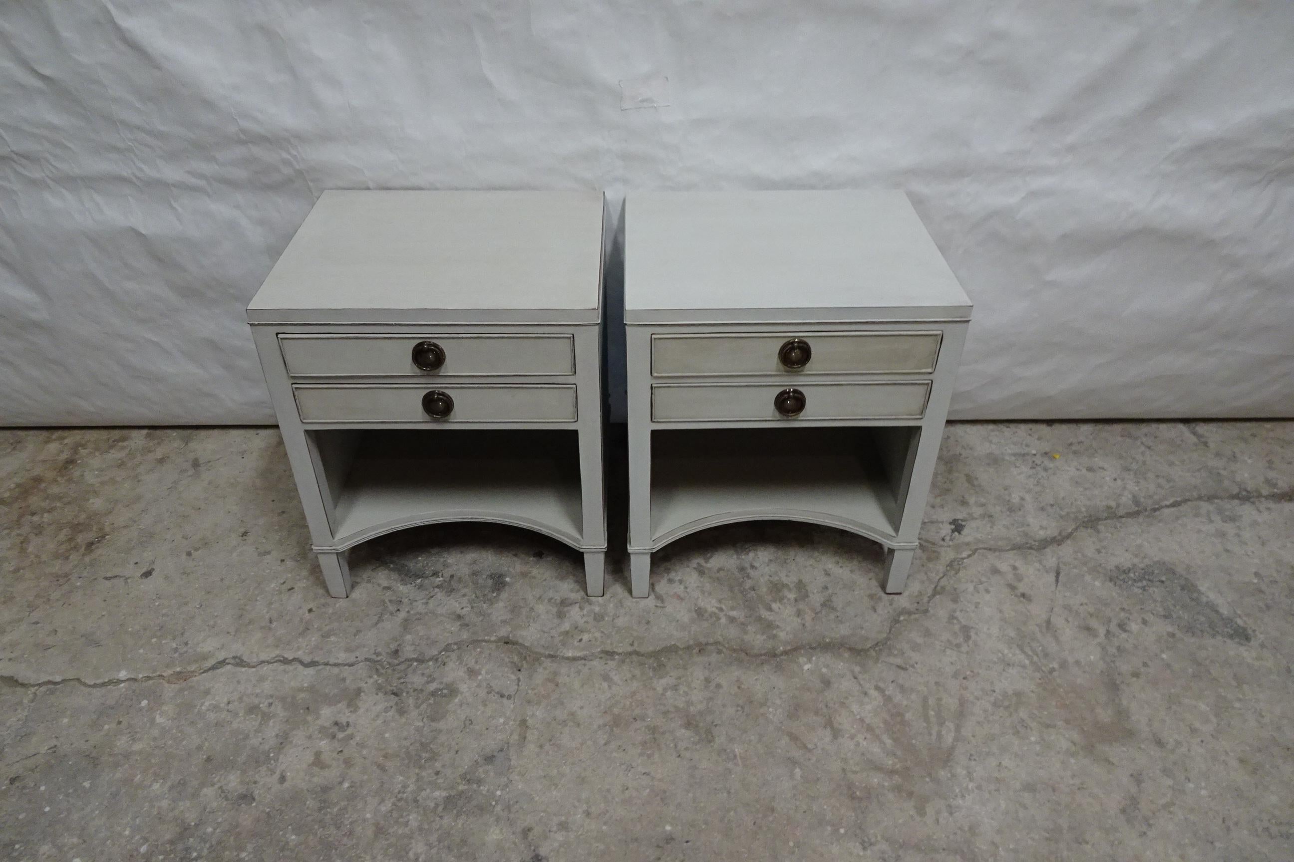 This is a unique set of 2 Gustavian Style Night Stands. They have been restored and repainted with Milk Paints 