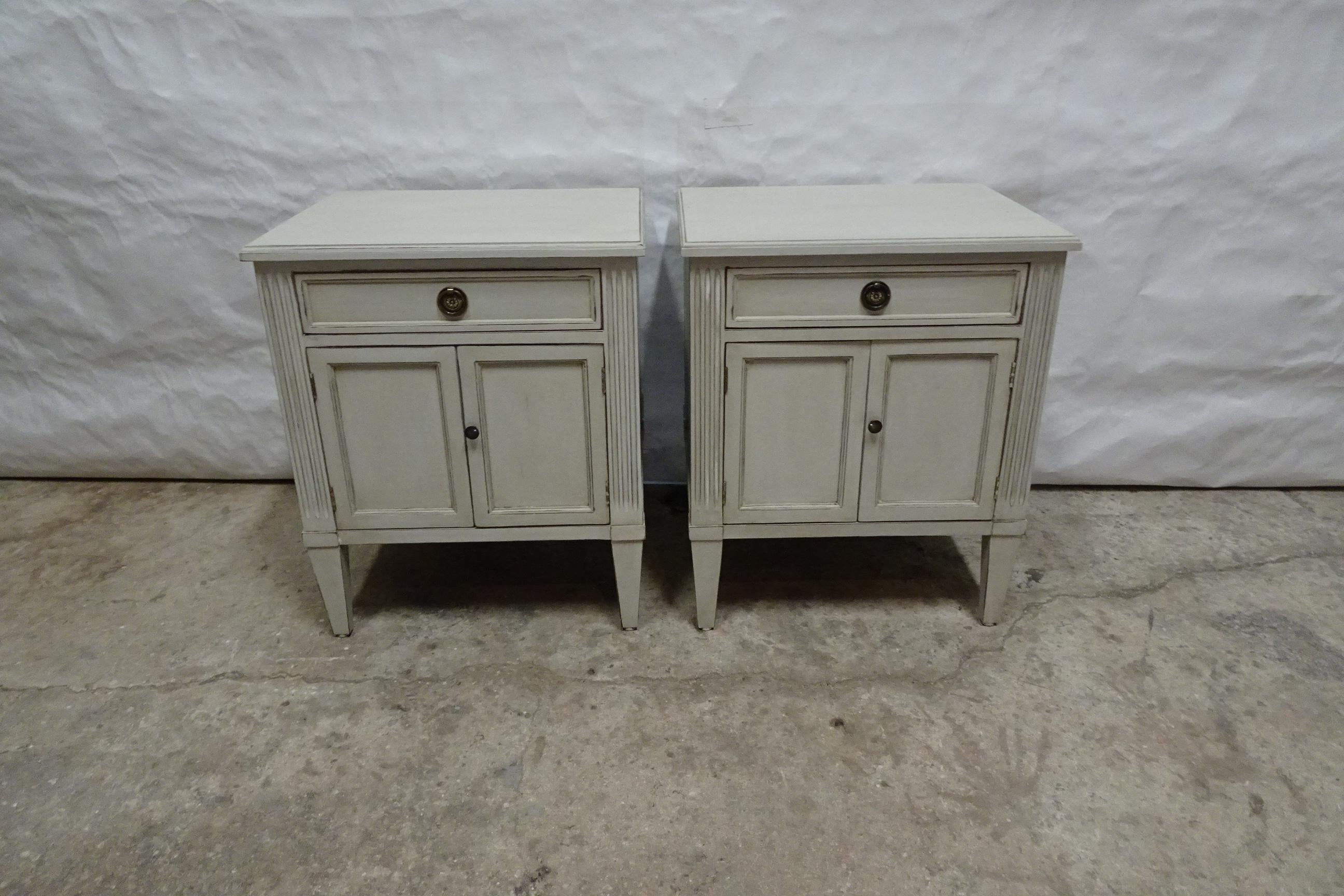 This is a unique set of Gustavian Style Night Stands. They have been restored and repainted with Milk paints 