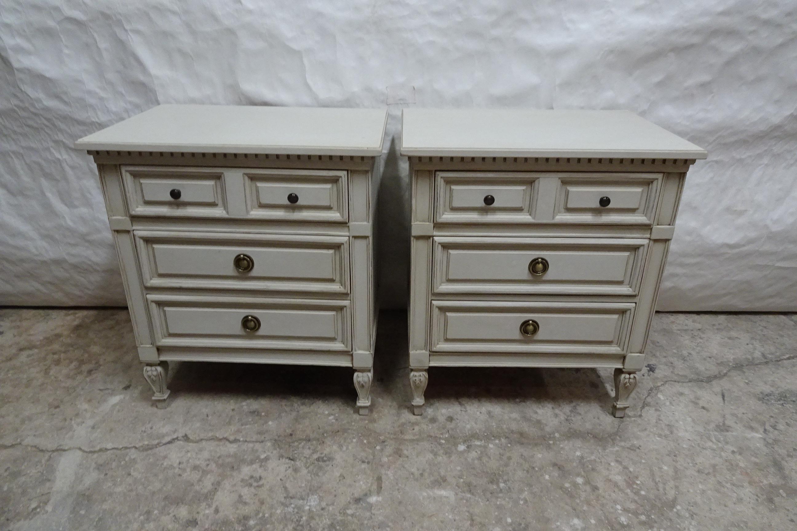 This is a set of 2 Gustavian Style Nightstands. they have been restored and repainted with Milk Paints 
