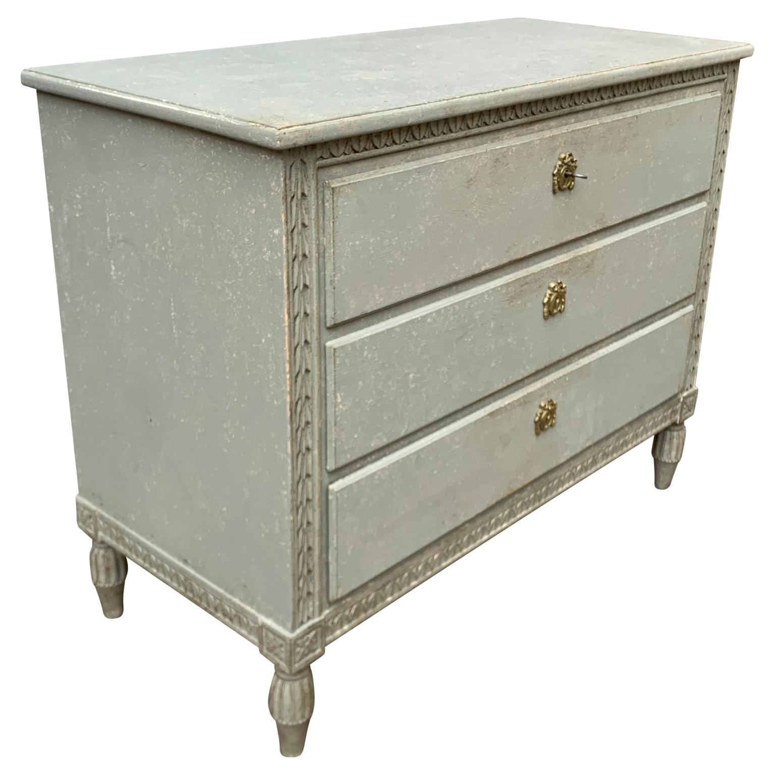 Swedish Gustavian Style Painted 3 Drawer Dresser From Sweden
