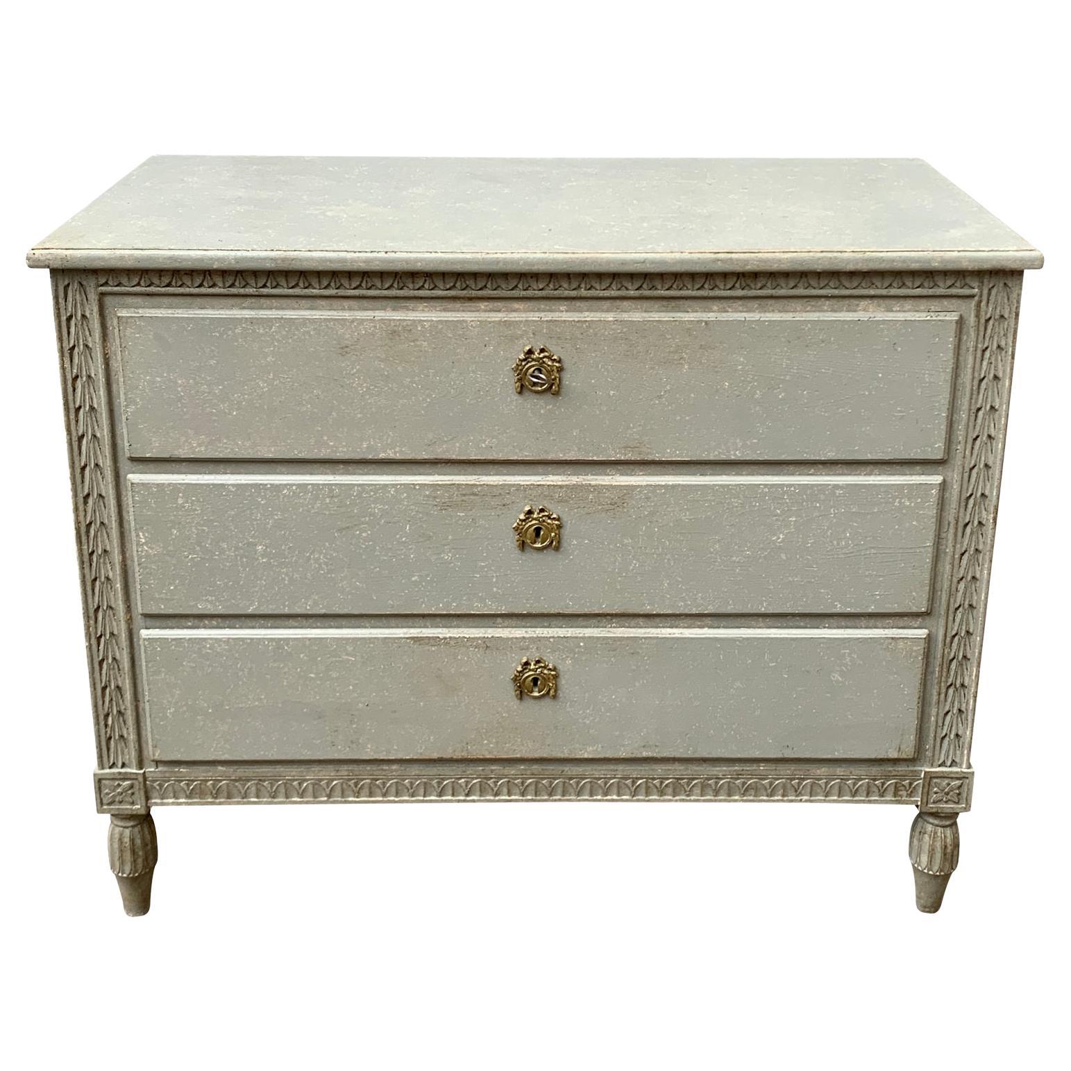 Gustavian Style Painted 3 Drawer Dresser From Sweden