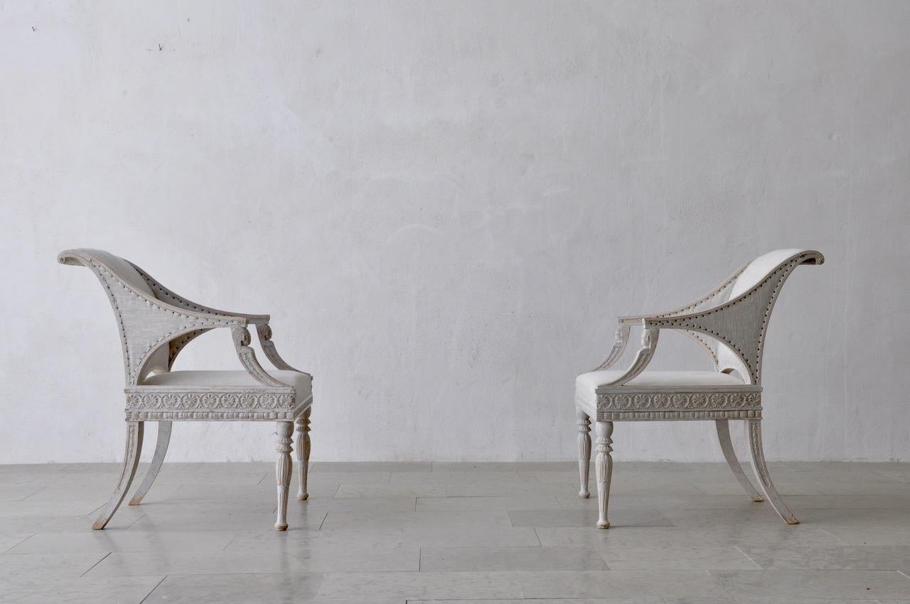 Swedish Gustavian Style Painted Armchairs with Sphinx Heads