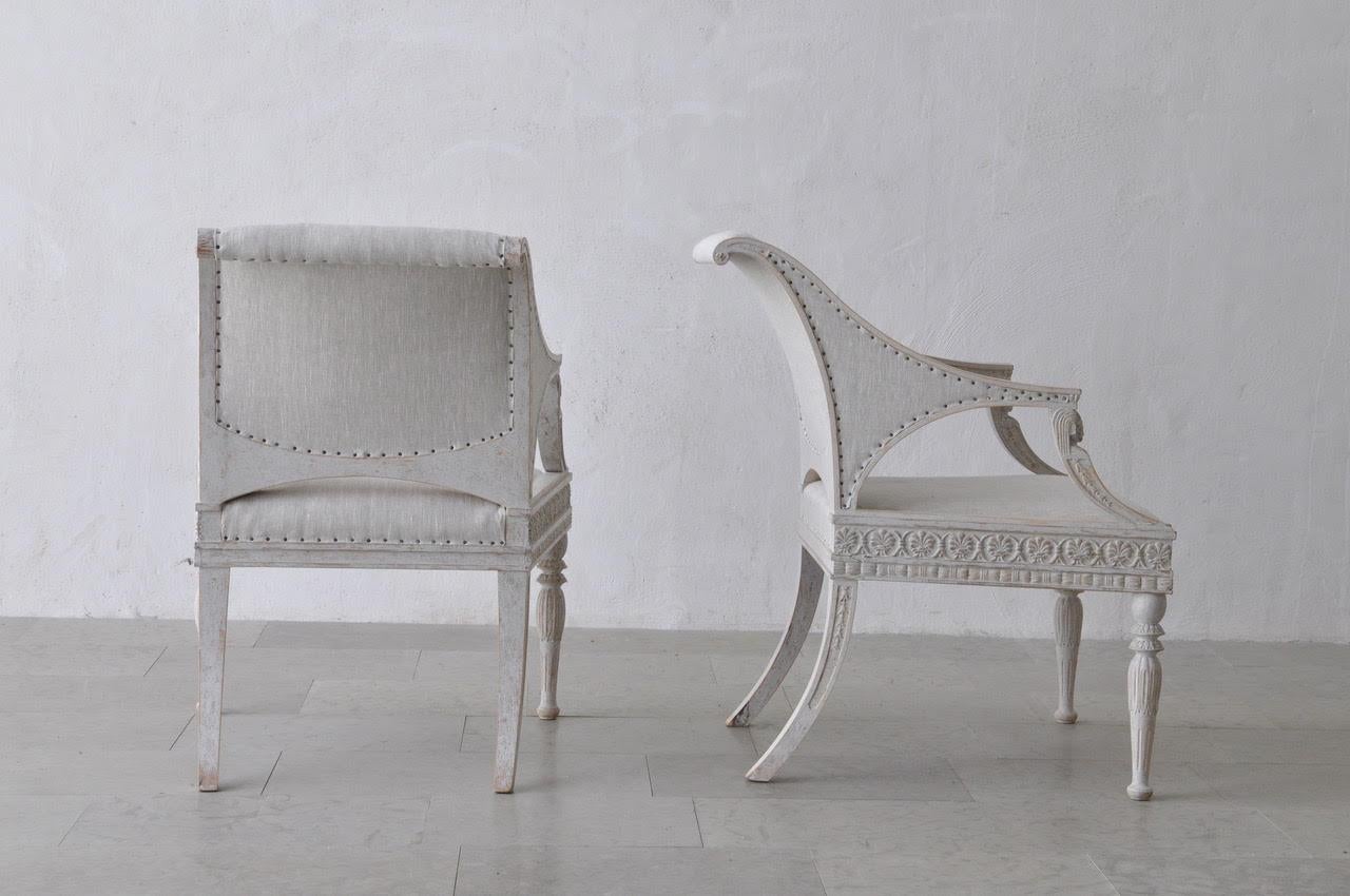Gustavian Style Painted Armchairs with Sphinx Heads 4
