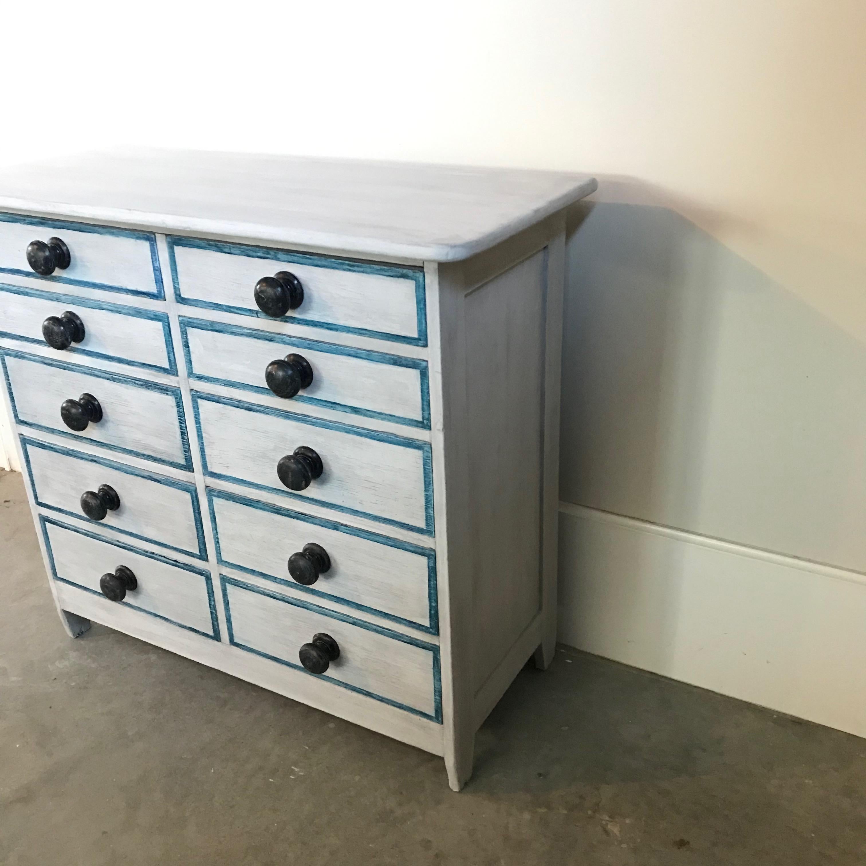Wood Gustavian Style Painted Chest or Commode with 10 Drawers