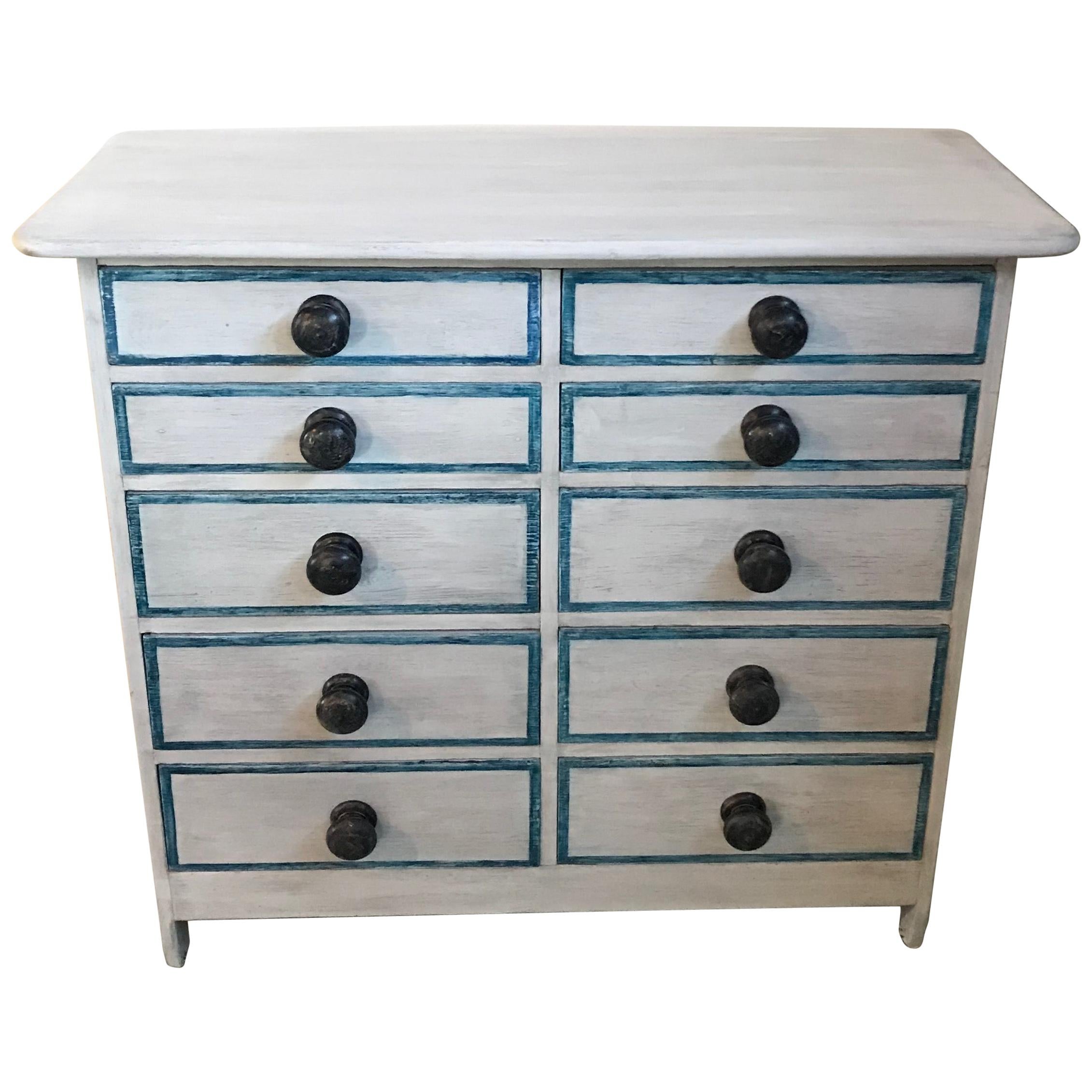 Gustavian Style Painted Chest or Commode with 10 Drawers