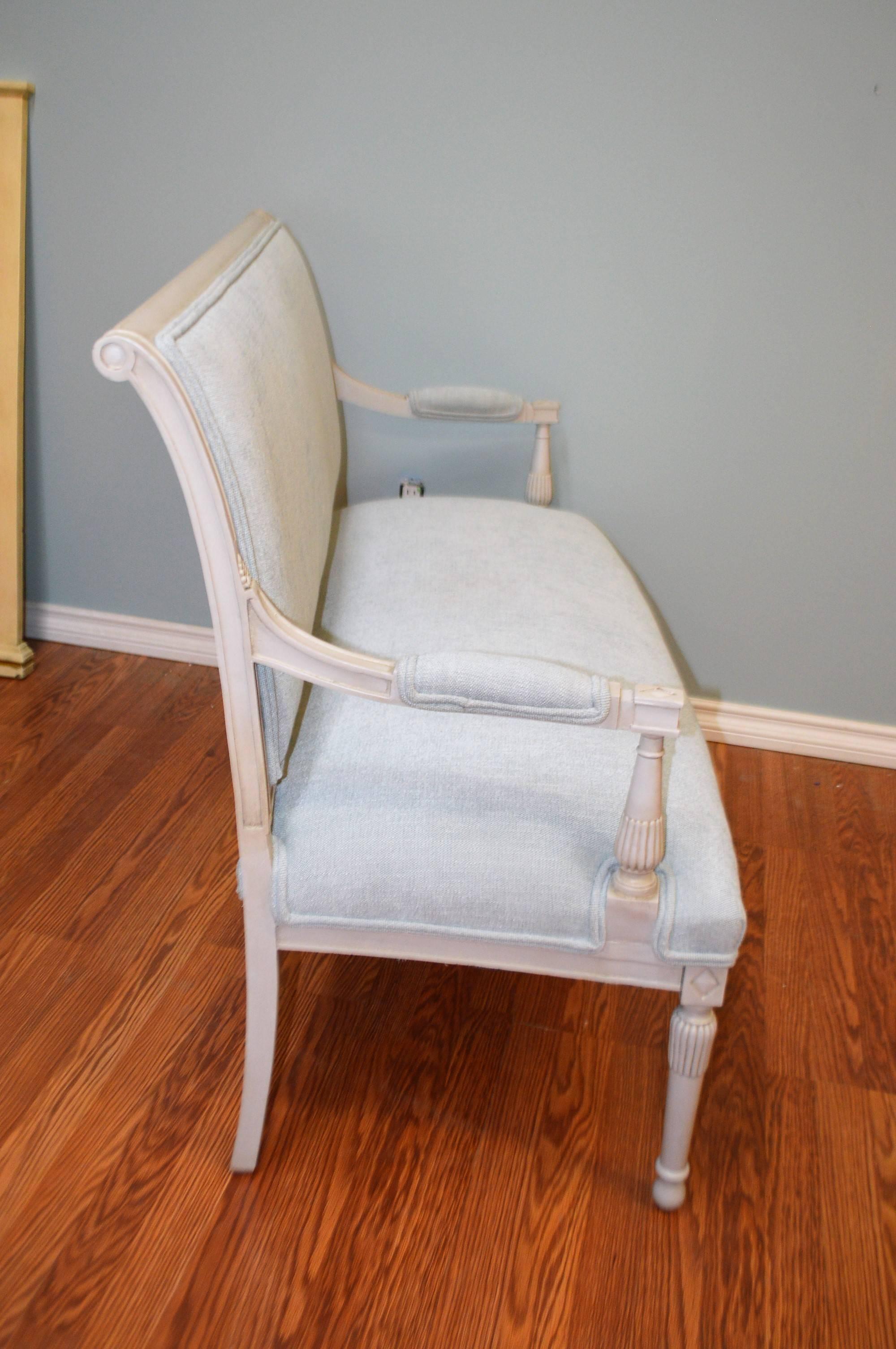 Gustavian Style Painted Settee, Canape, Newly Upholstered in a Light Blue Linen 2