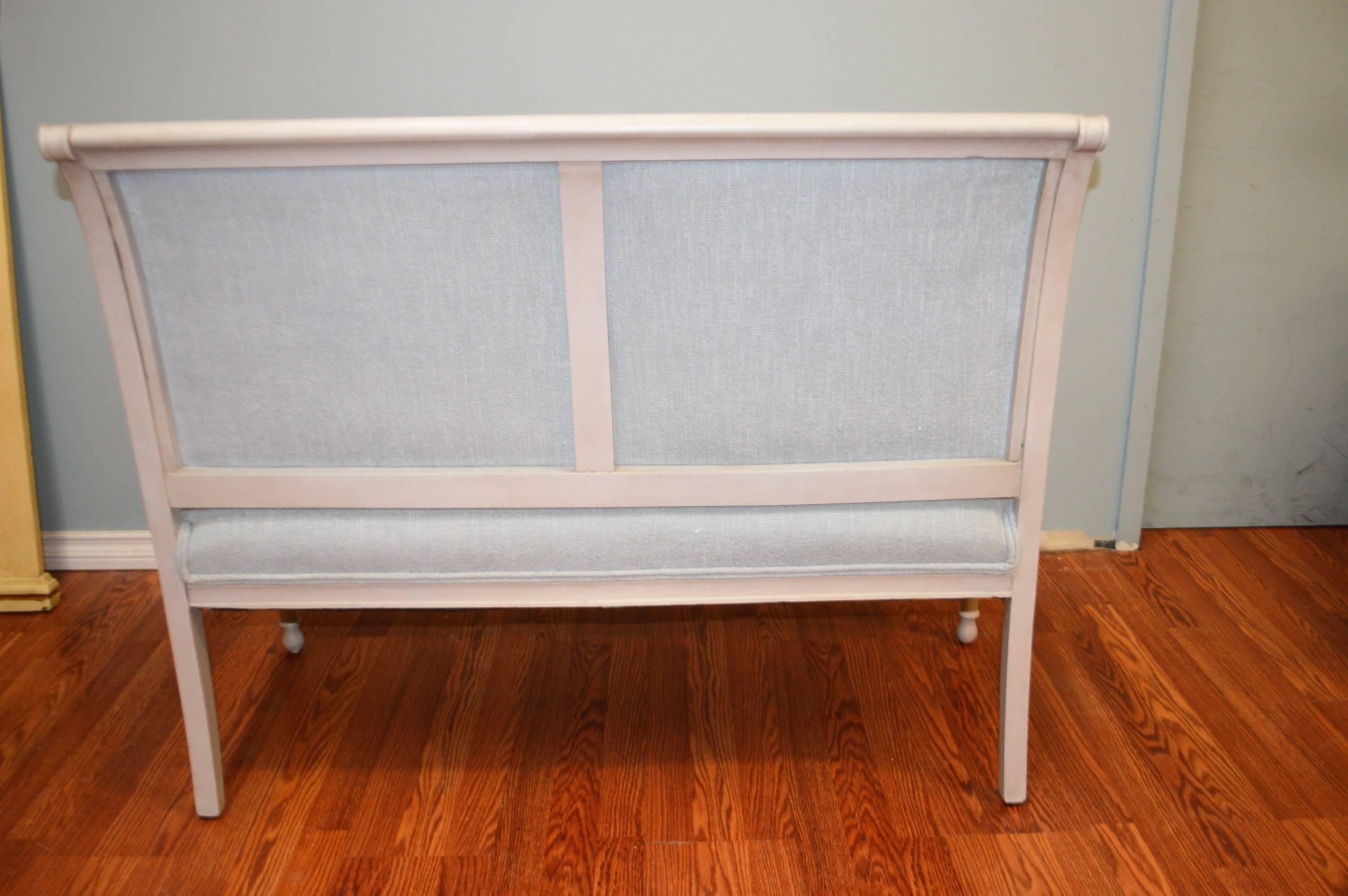 Gustavian Style Painted Settee, Canape, Newly Upholstered in a Light Blue Linen 3