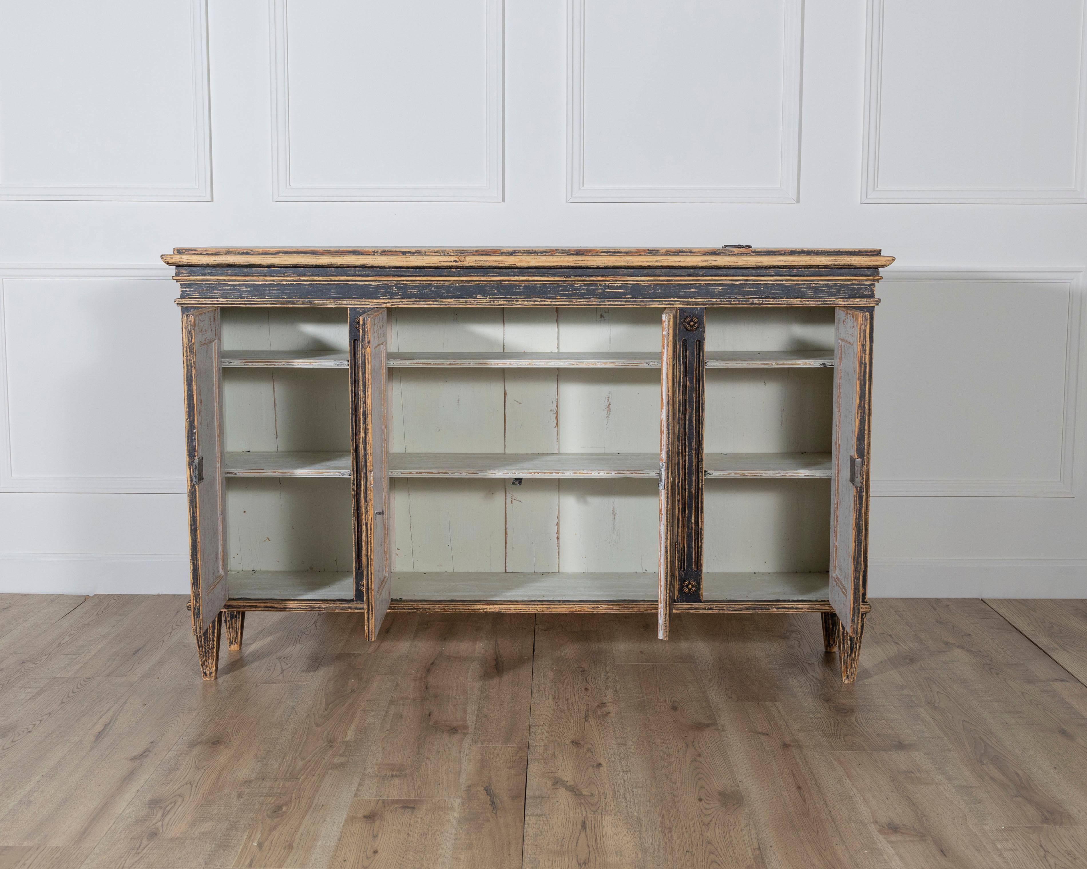 19th Century Gustavian Style Painted Sideboard with Reeded Doors, circa 1900 For Sale