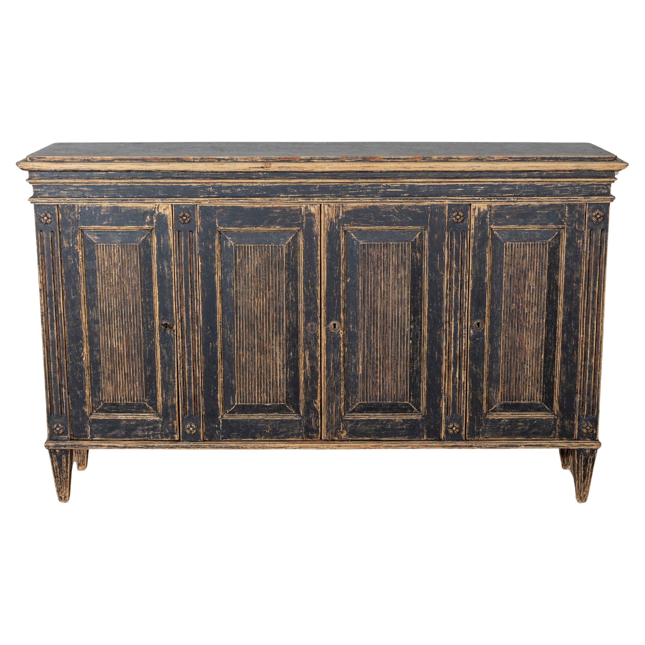 Gustavian Style Painted Sideboard with Reeded Doors, circa 1900 For Sale