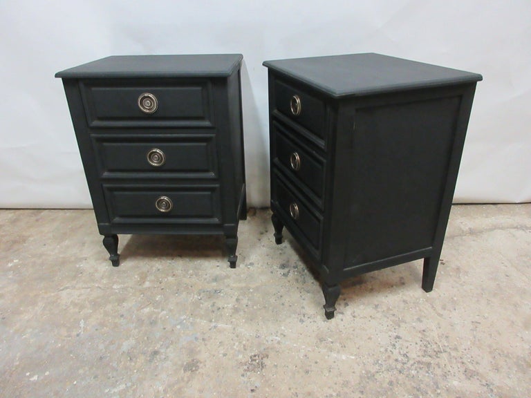 Gustavian Style Satin Black Nightstands at 1stDibs