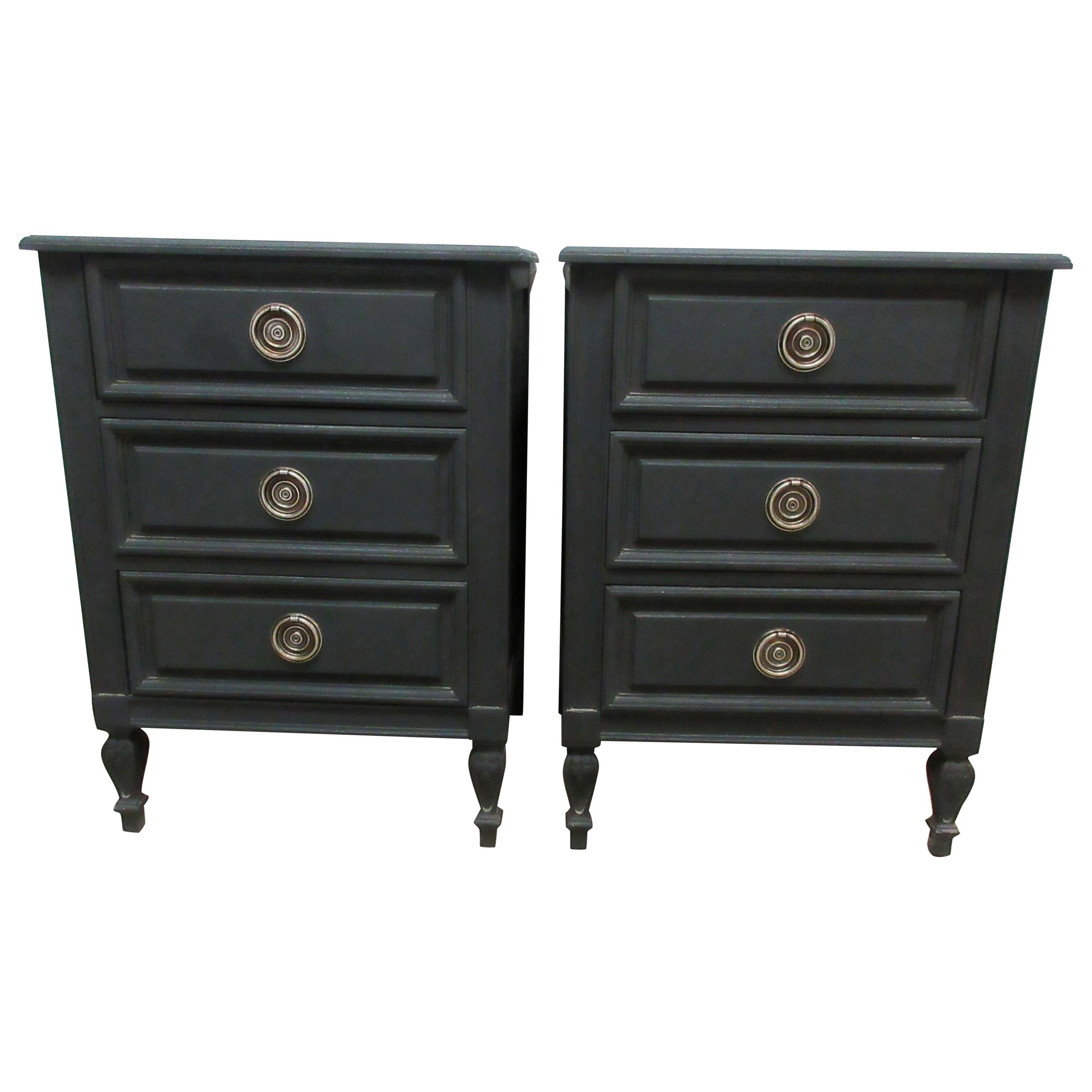Gustavian Style Satin Black Nightstands at 1stDibs