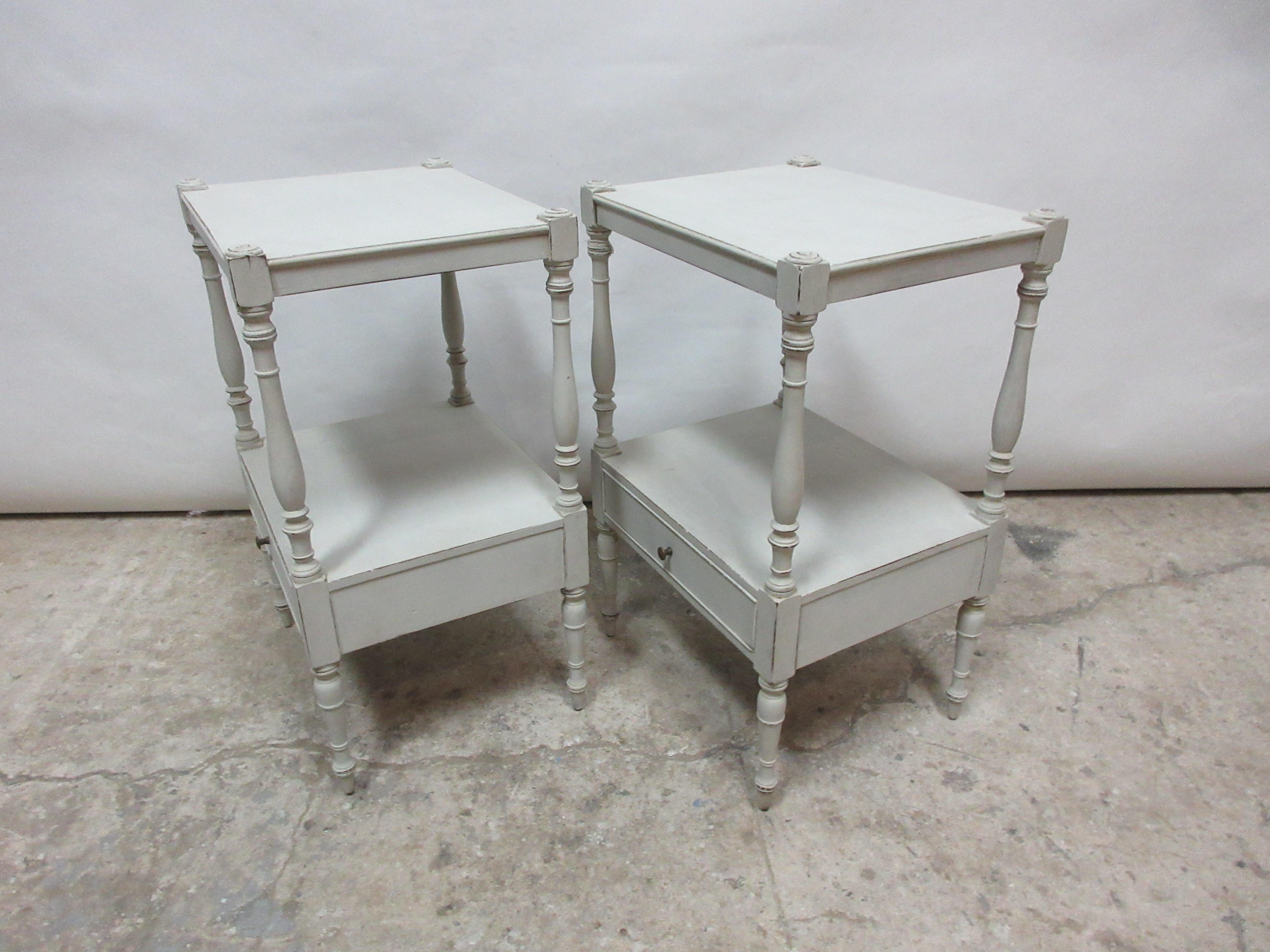 This is a set of 2 Gustavian style side tables, they have been restored and repainted with milk paints 