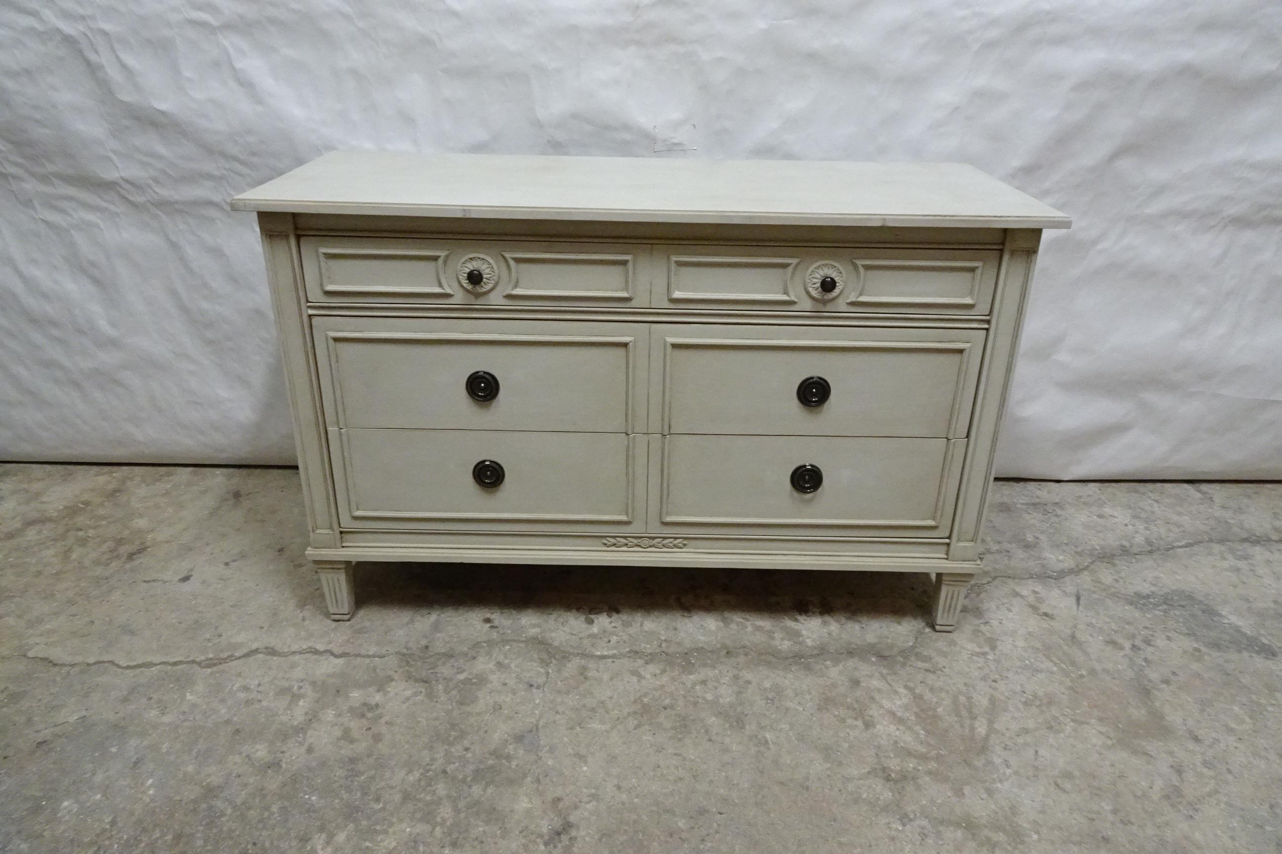 This is a unique Gustavian Style Six Drawer Chest Of Drawers. its been restored and repainted with Milk Paints 