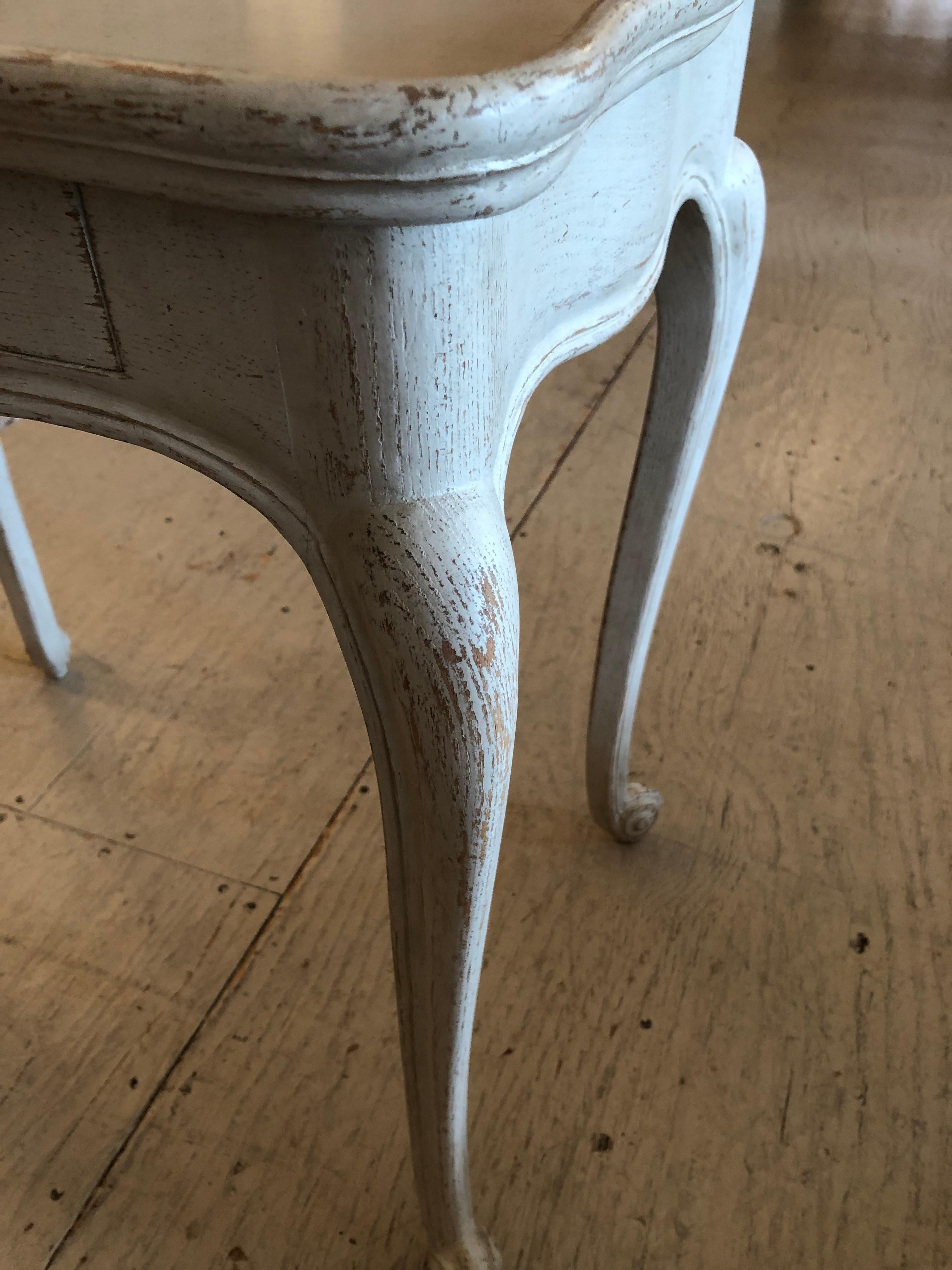Swedish Gustavian Style Small Rectangular Gray White Painted End Table For Sale