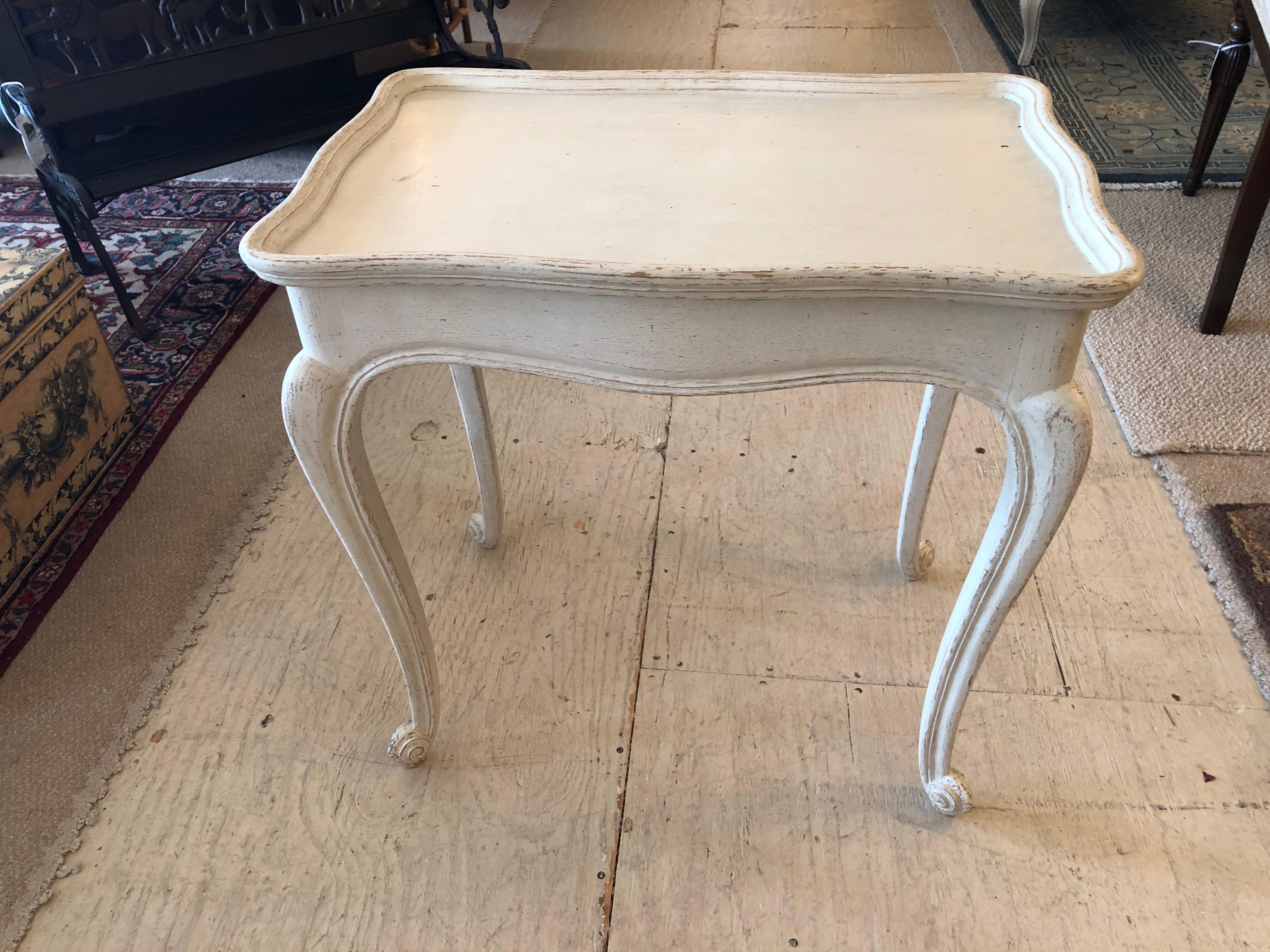 Gustavian Style Small Rectangular Gray White Painted End Table For Sale 2