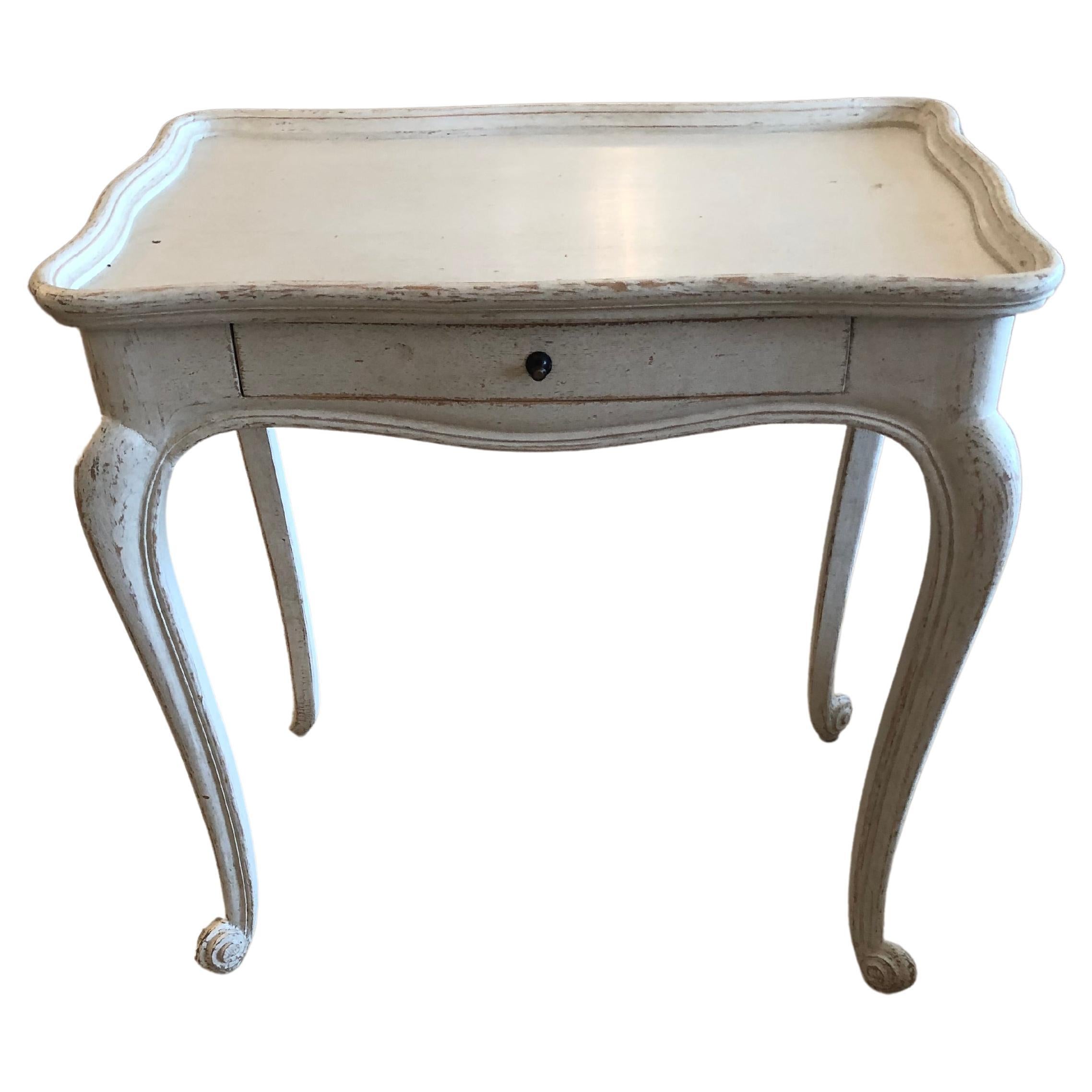 Gustavian Style Small Rectangular Gray White Painted End Table