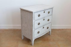 Gustavian Style Swedish Light Grey Painted Three-Drawer Chest with Carved Posts